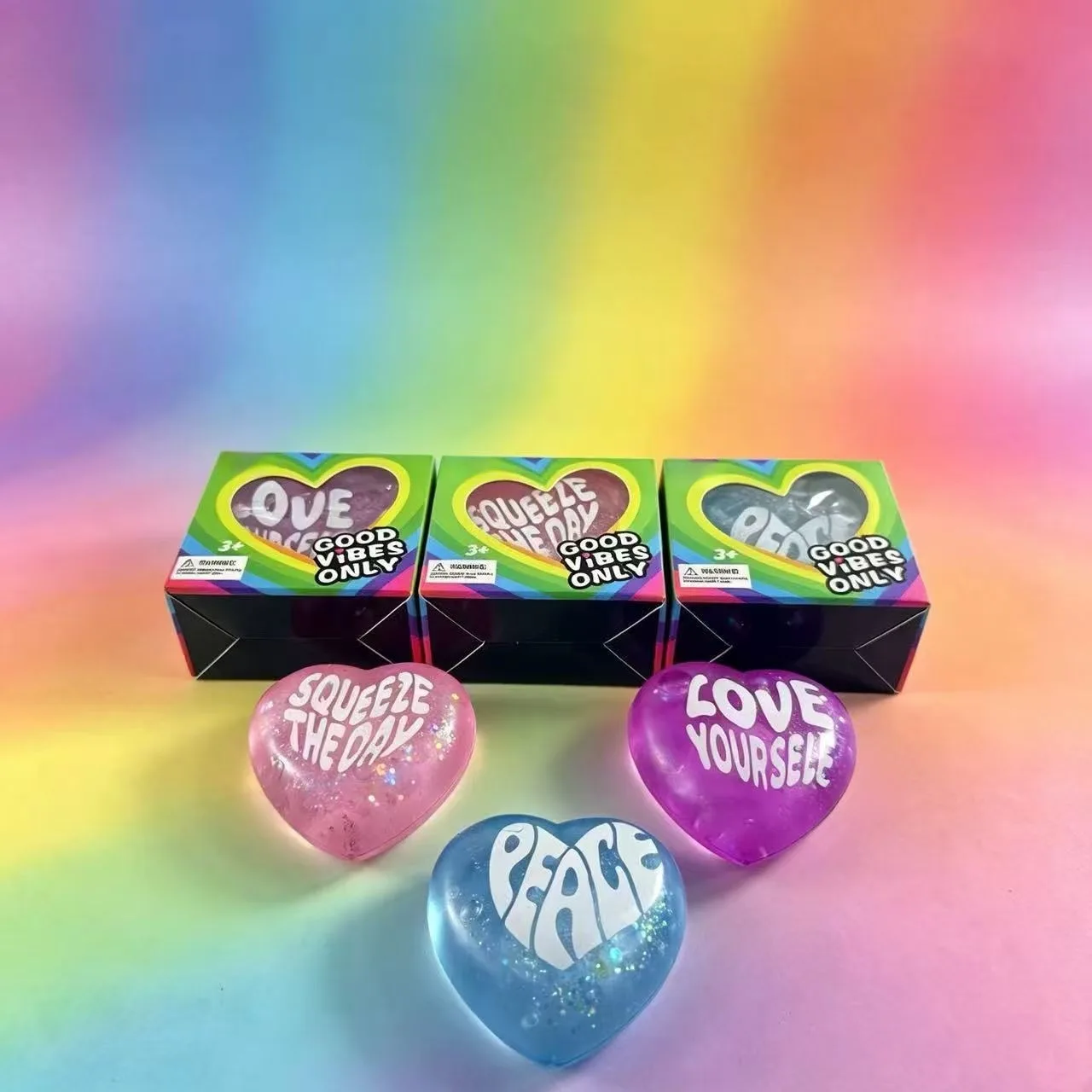 Glitter Heart Squishy Toy with Inspirational Phrases Slow Rebound Stress Relief Toy Wholesale Squishy Toy 2