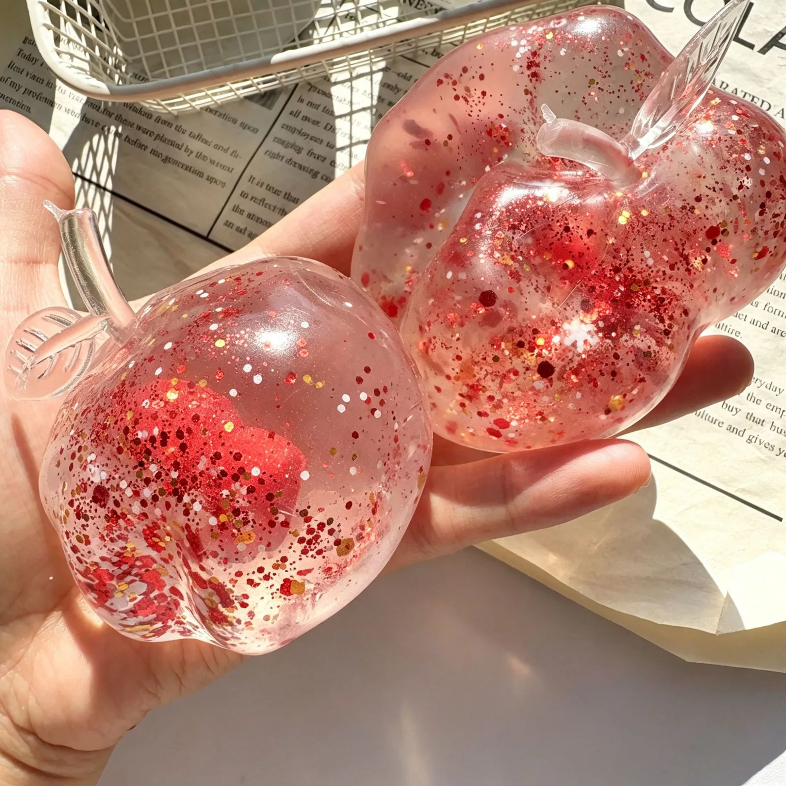Glitter Apple Squishy Toy Soft TPR Stress Relief Fruit Squishy Wholesale Squishy Toy 4