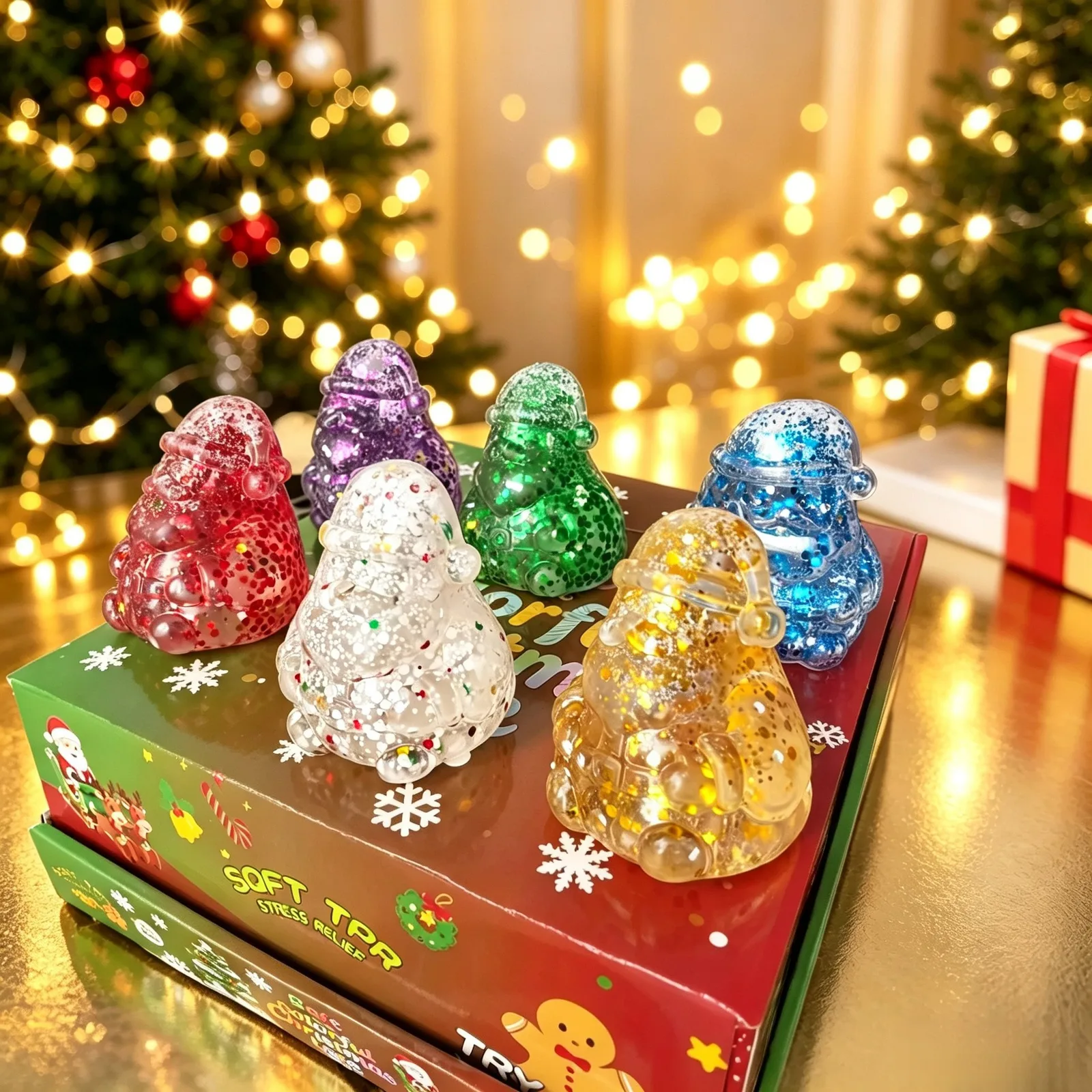 Christmas Glitter Squishy Toy Set - Christmas Tree & Santa Claus Stress Relief Toys Wholesale Squishy Toy 3