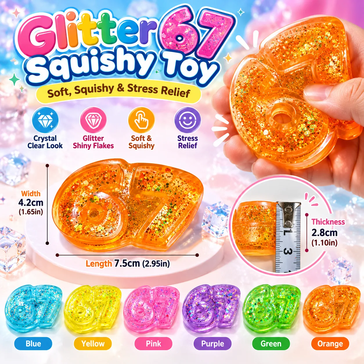 Glitter 67 Number Squishy Toy Soft TPR Stress Relief Toy Wholesale Glitter 67 Number Squishy Toy Soft TPR Stress Relief Toy Wholesale Squishy Toy