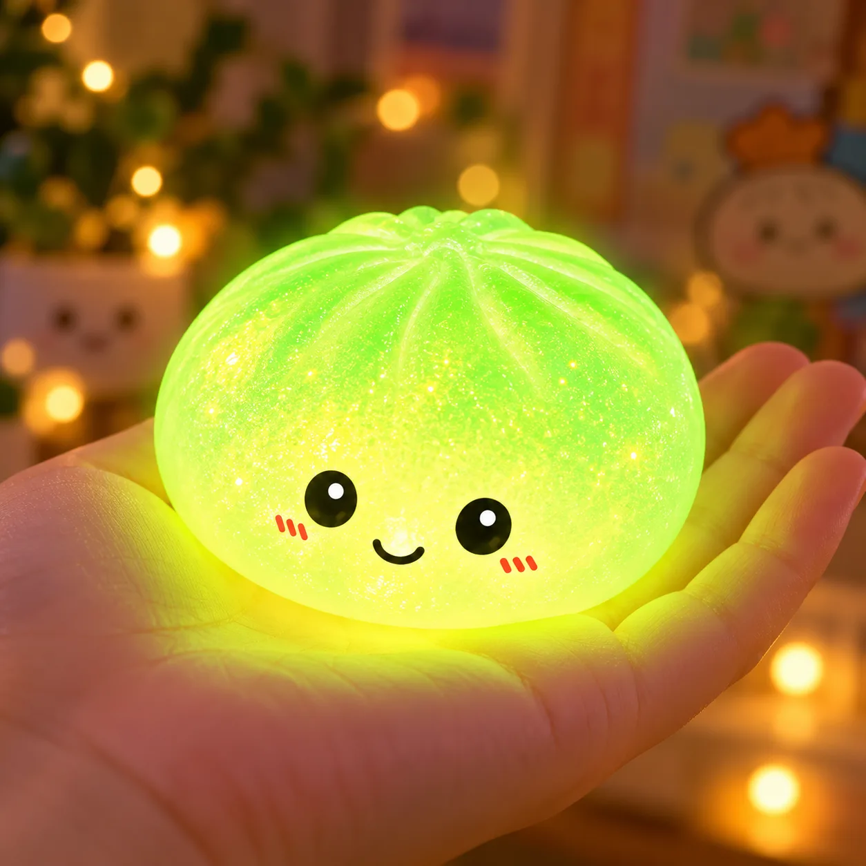 Kawaii Glitter Steamed Bun Squishy Toy Glow-in-the-Dark Stress Relief Fidget Wholesale Squishy Toy 3