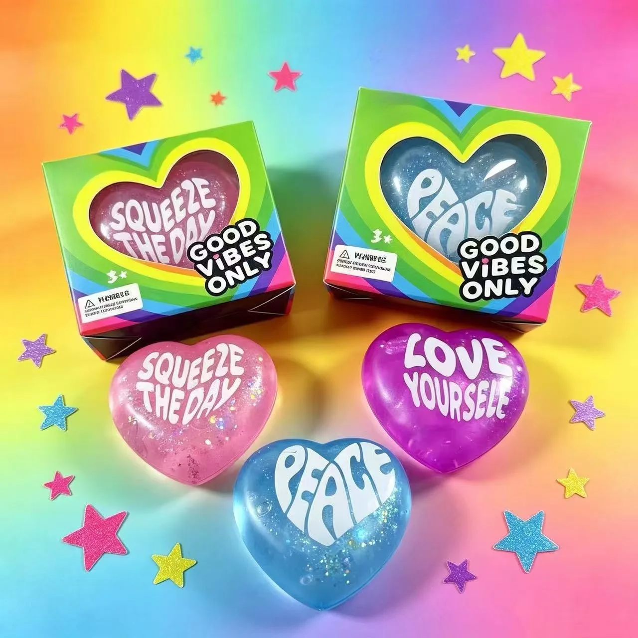Glitter Heart Squishy Toy with Inspirational Phrases Slow Rebound Stress Relief Toy