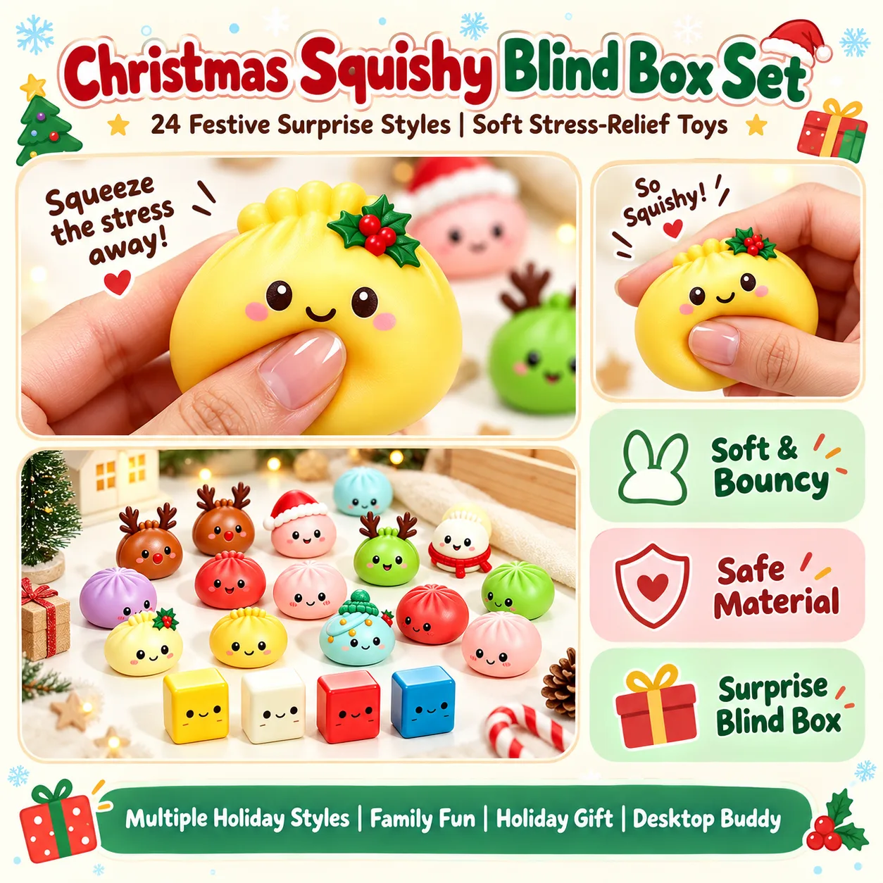 24-Day Christmas Countdown Advent Calendar Dumpling Squishy Blind Box DIY Toy Set Wholesale Squishy Toy 3