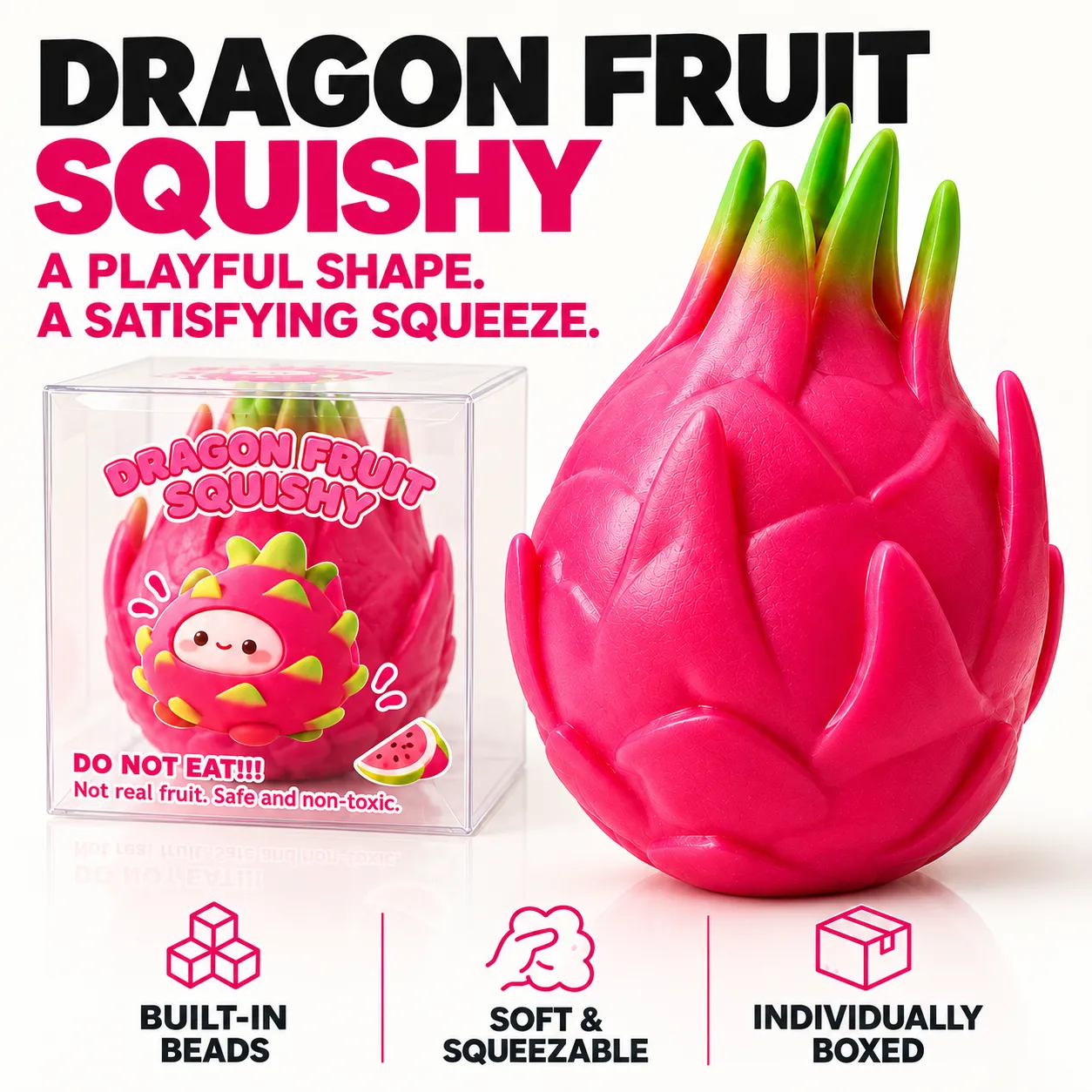 Cute Dragon Fruit Squishy Toy Soft TPR Stress Relief Toy with Built-in Beads Wholesale Squishy Toy 2