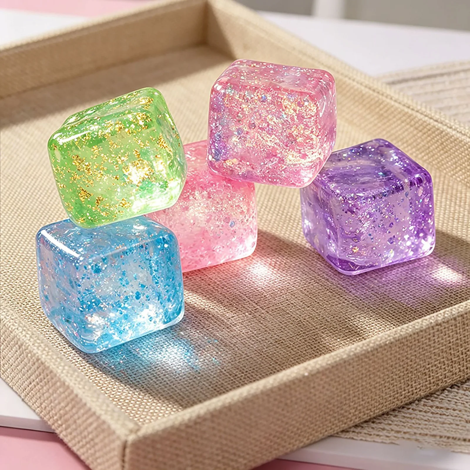 Glitter Ice Cube Squishy Toy Soft TPR Stress Relief Cube Wholesale Squishy Toy 7