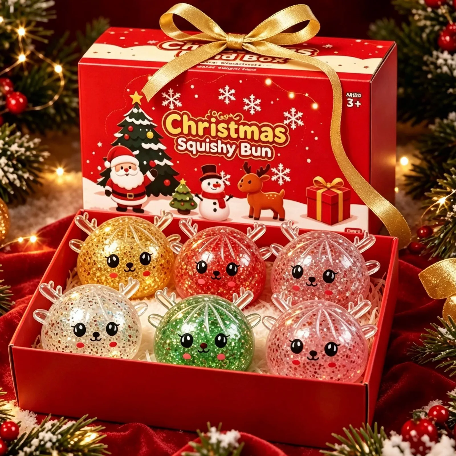 Christmas Reindeer Glitter Squishy Bun Stress Relief Toy Wholesale Squishy Toy 8