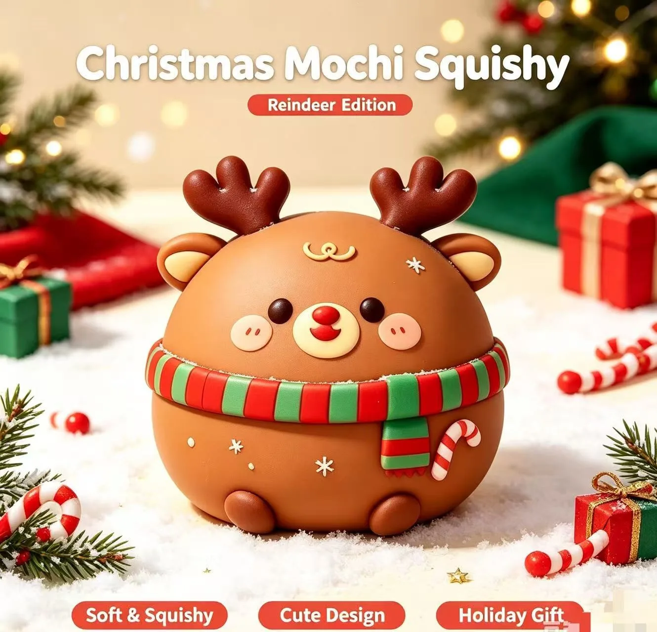 Christmas Mochi Squishy Toy Set Santa Bow Deer Reindeer Stress Relief Toy Wholesale Squishy Toy 5