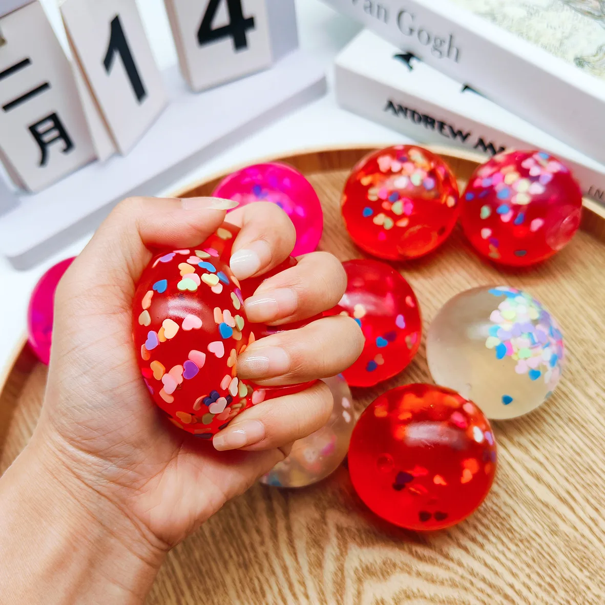 Valentine's Heart Confetti Squishy Ball Stress Relief Toy Wholesale Squishy Toy 6