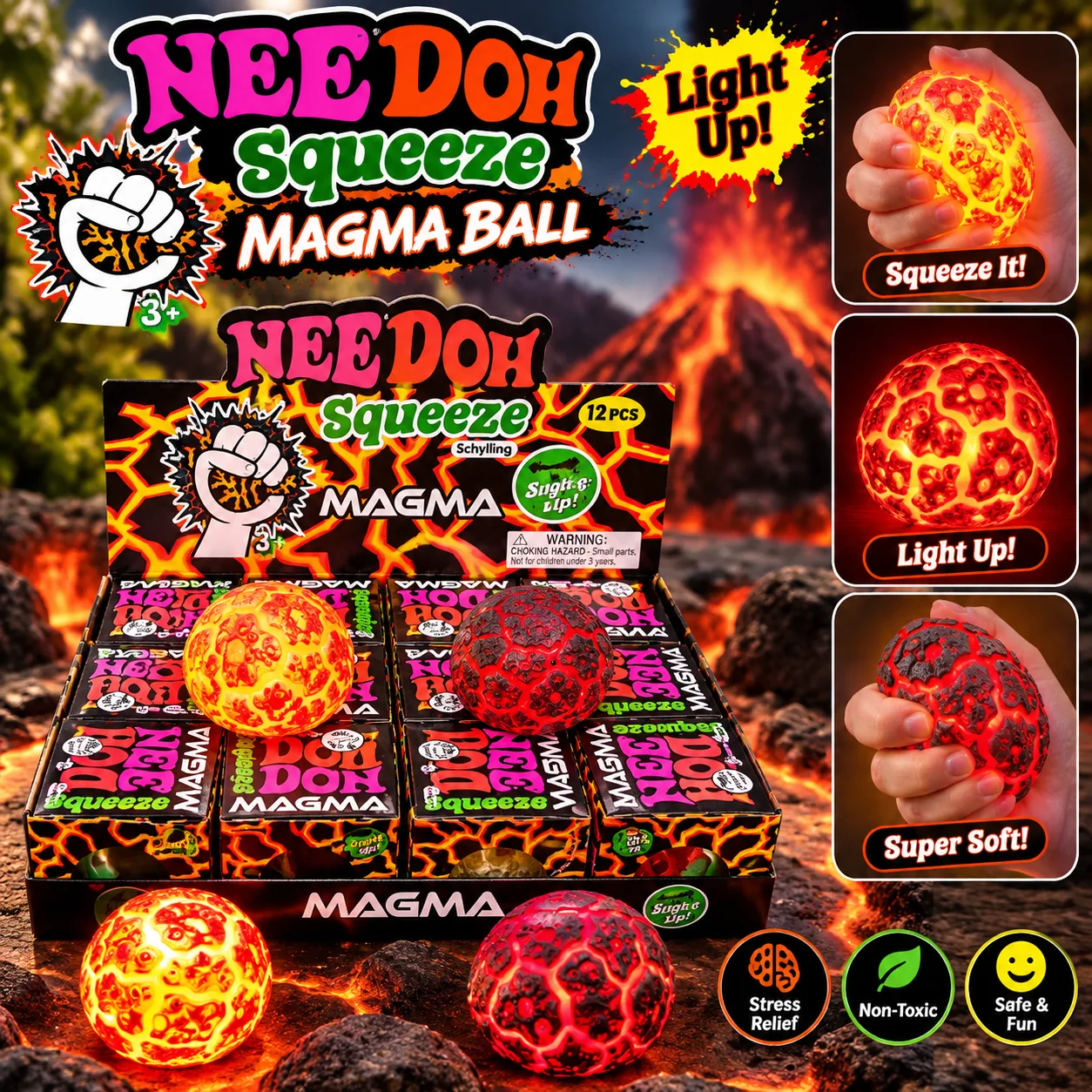 NeeDoh Squeeze Magma Ball Glow in the Dark Light Up Squishy Stress Relief Toy Wholesale Squishy Toy 3