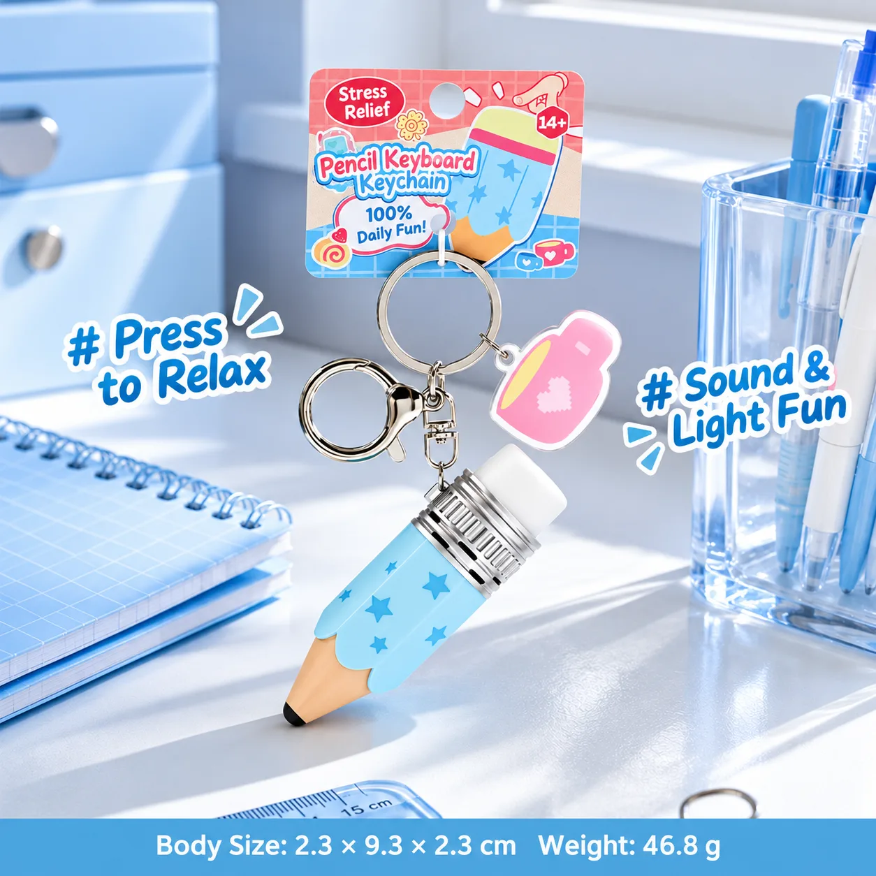 Pencil-Shaped Stress Relief Keychain with Light and Sound Wholesale Squishy Toy 3