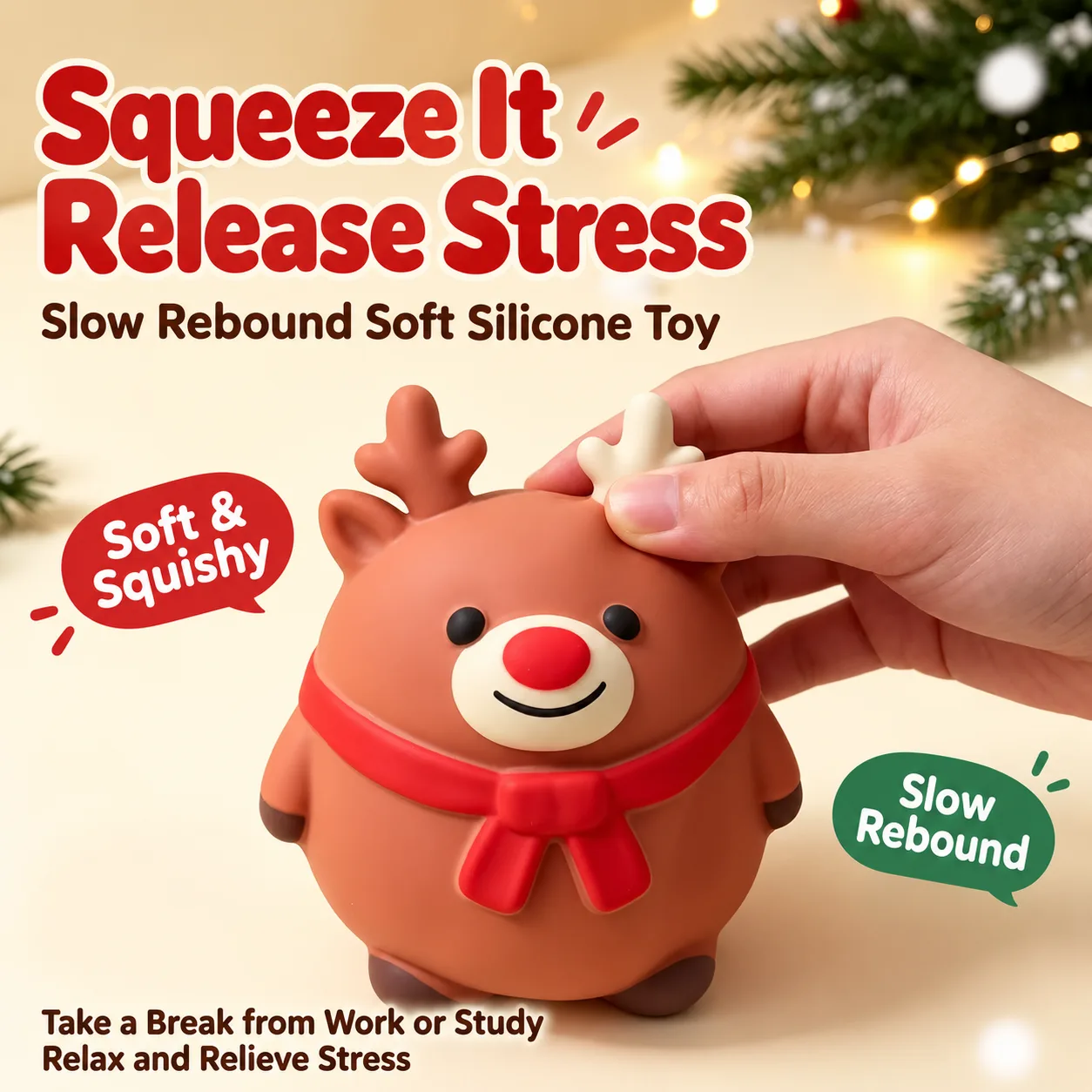 Christmas Chubby Reindeer Squishy Toy Slow Rising Stress Relief Toy Wholesale Squishy Toy 3