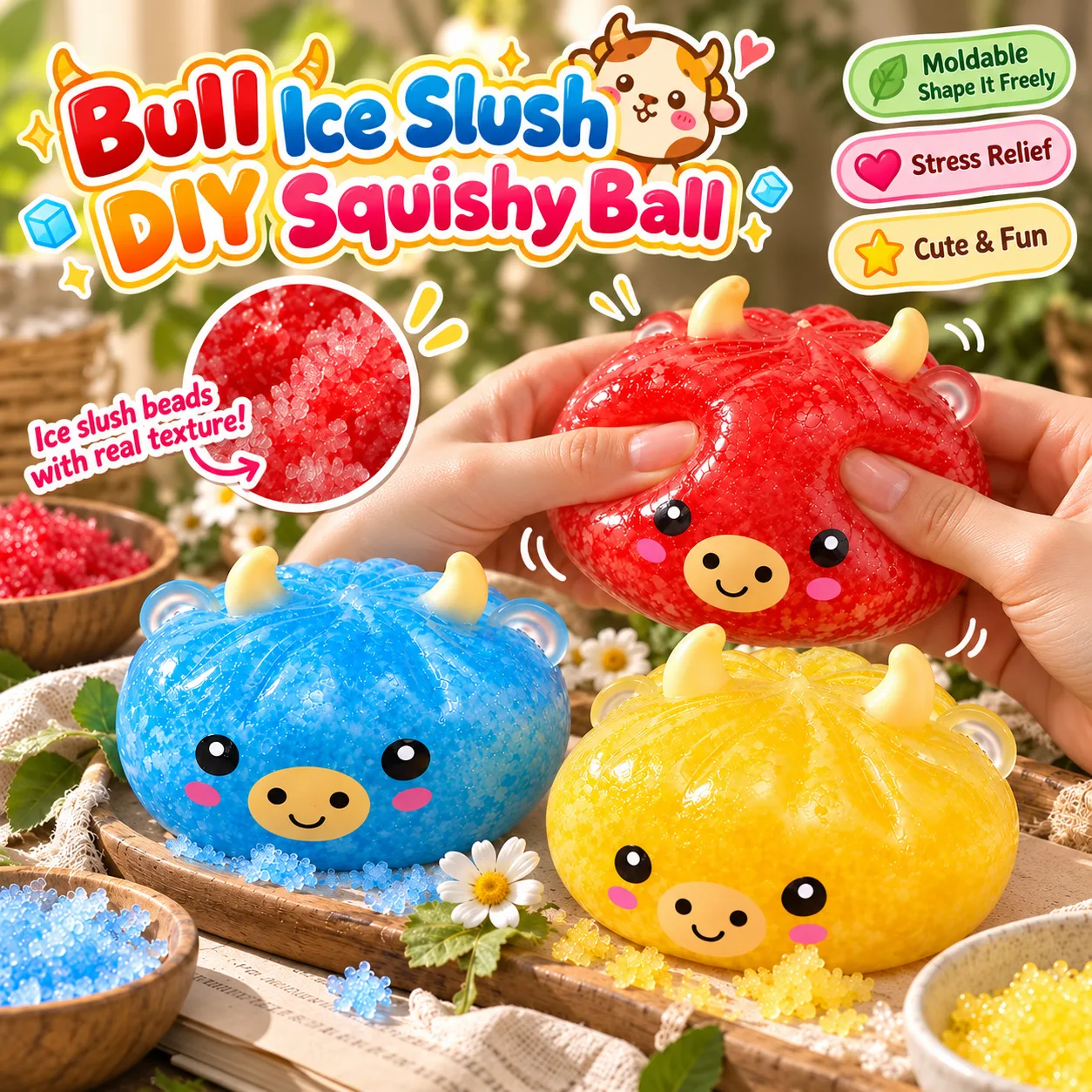 Cow Bun Ice Slush DIY Squishy Ball Crunchy Stress Relief Toy