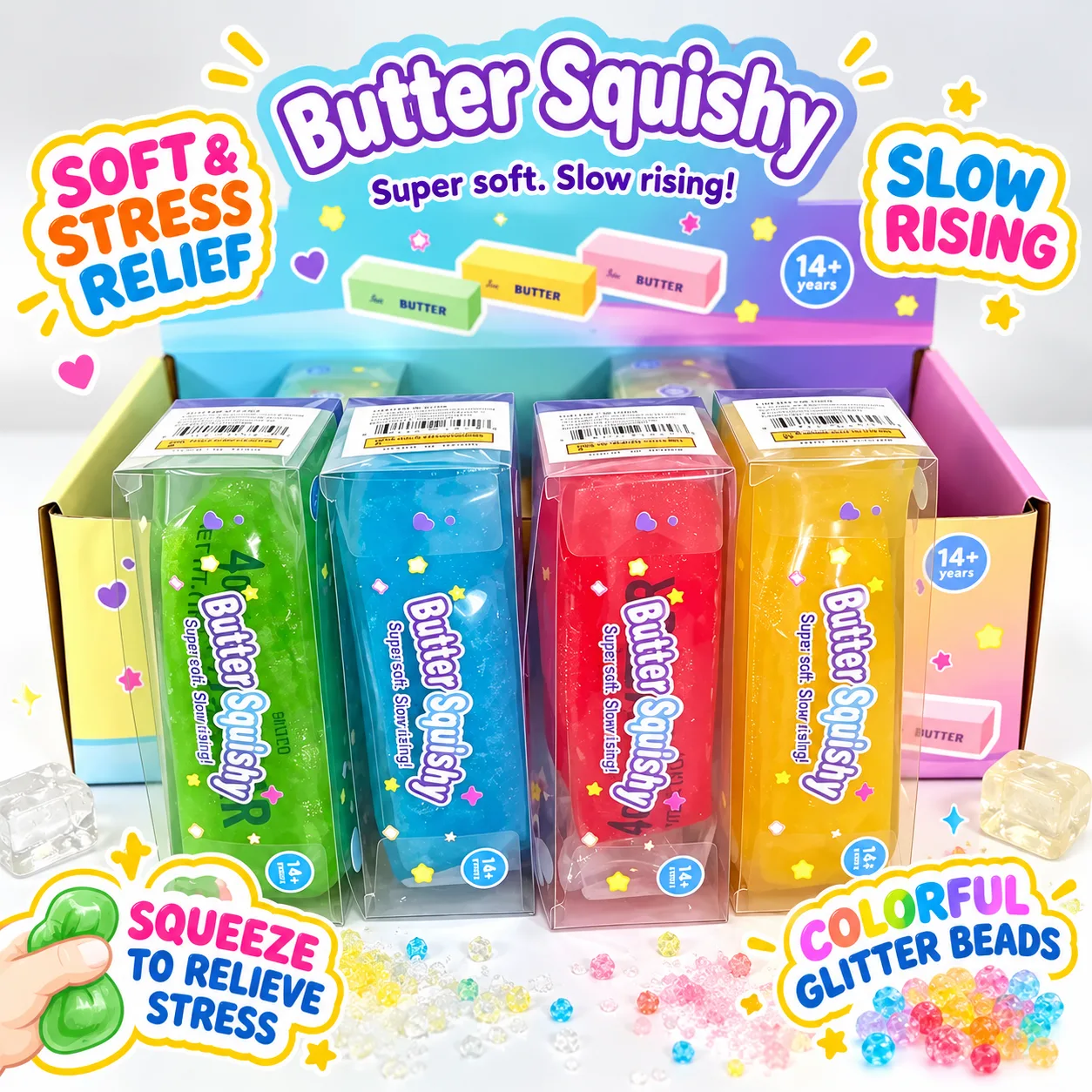 Butter Stick Squishy Toy Soft Slow Rising Stress Relief Toy with Glitter Beads Wholesale Squishy Toy 6