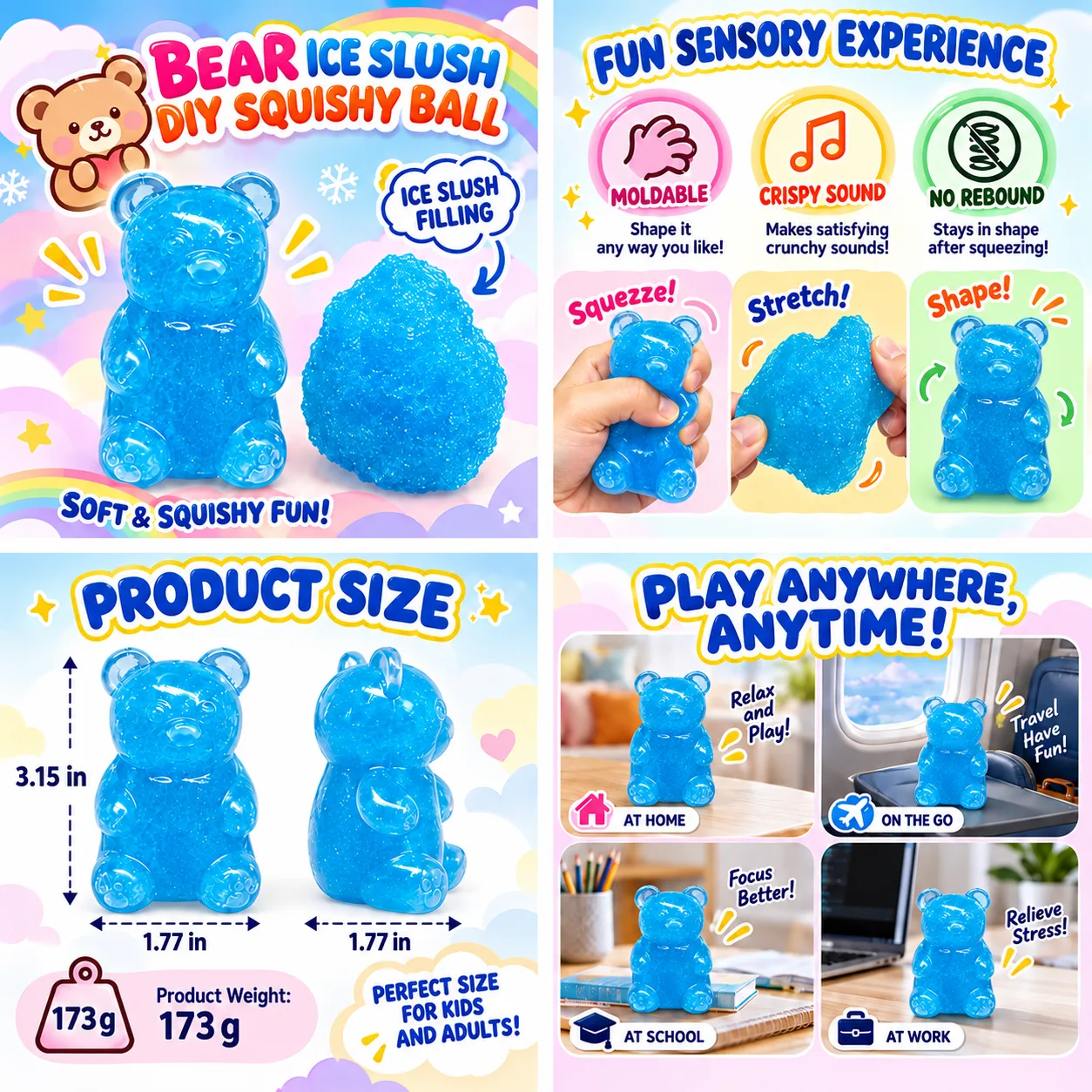 Crunchy Ice Slush Bear Squishy Toy DIY Moldable Stress Relief Toy Wholesale Squishy Toy 5