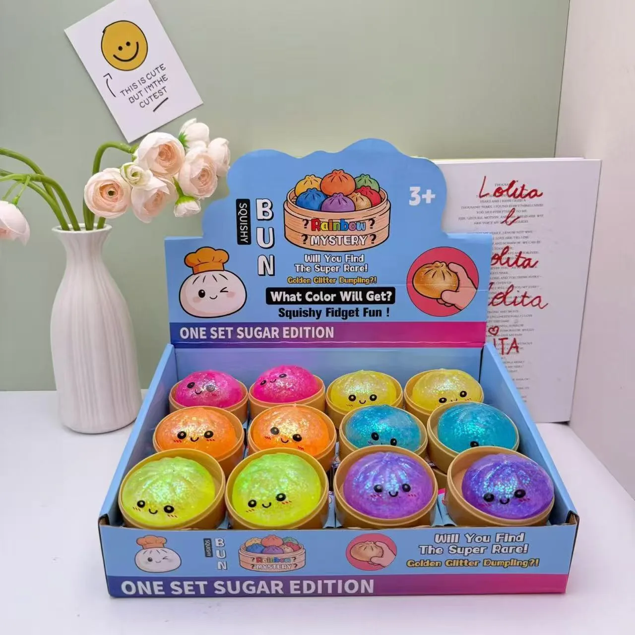 Kawaii Glitter Steamed Bun Squishy Toy Glow-in-the-Dark Stress Relief Fidget