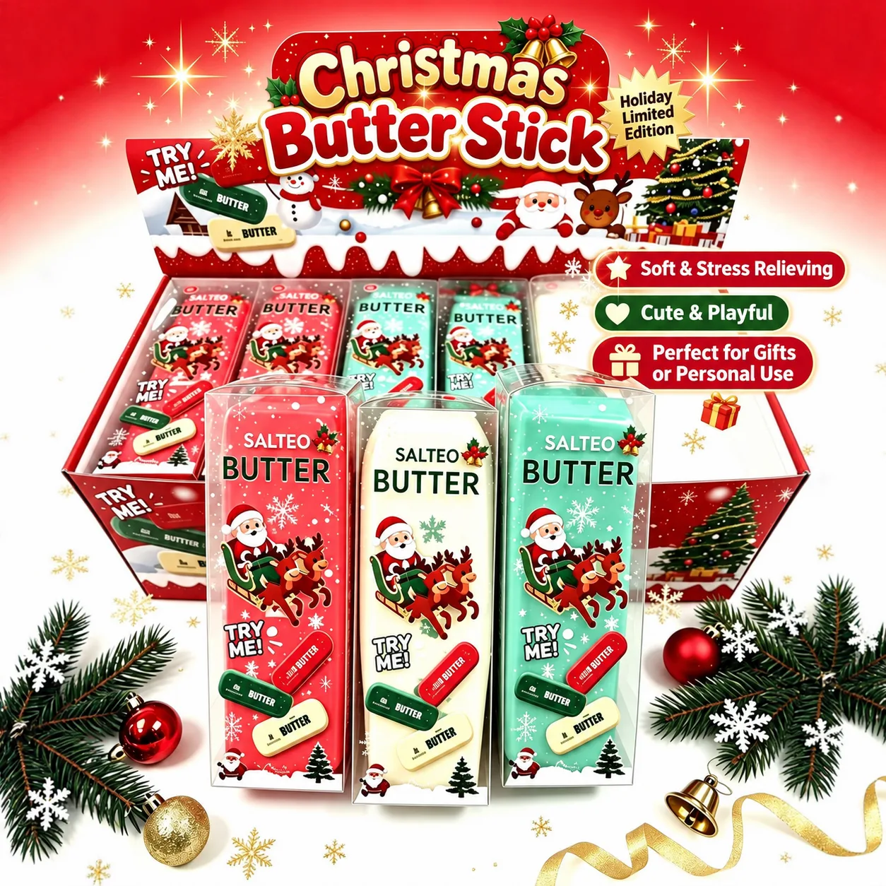 Christmas Butter Stick Squishy Toy Slow Rising Stress Relief Toy