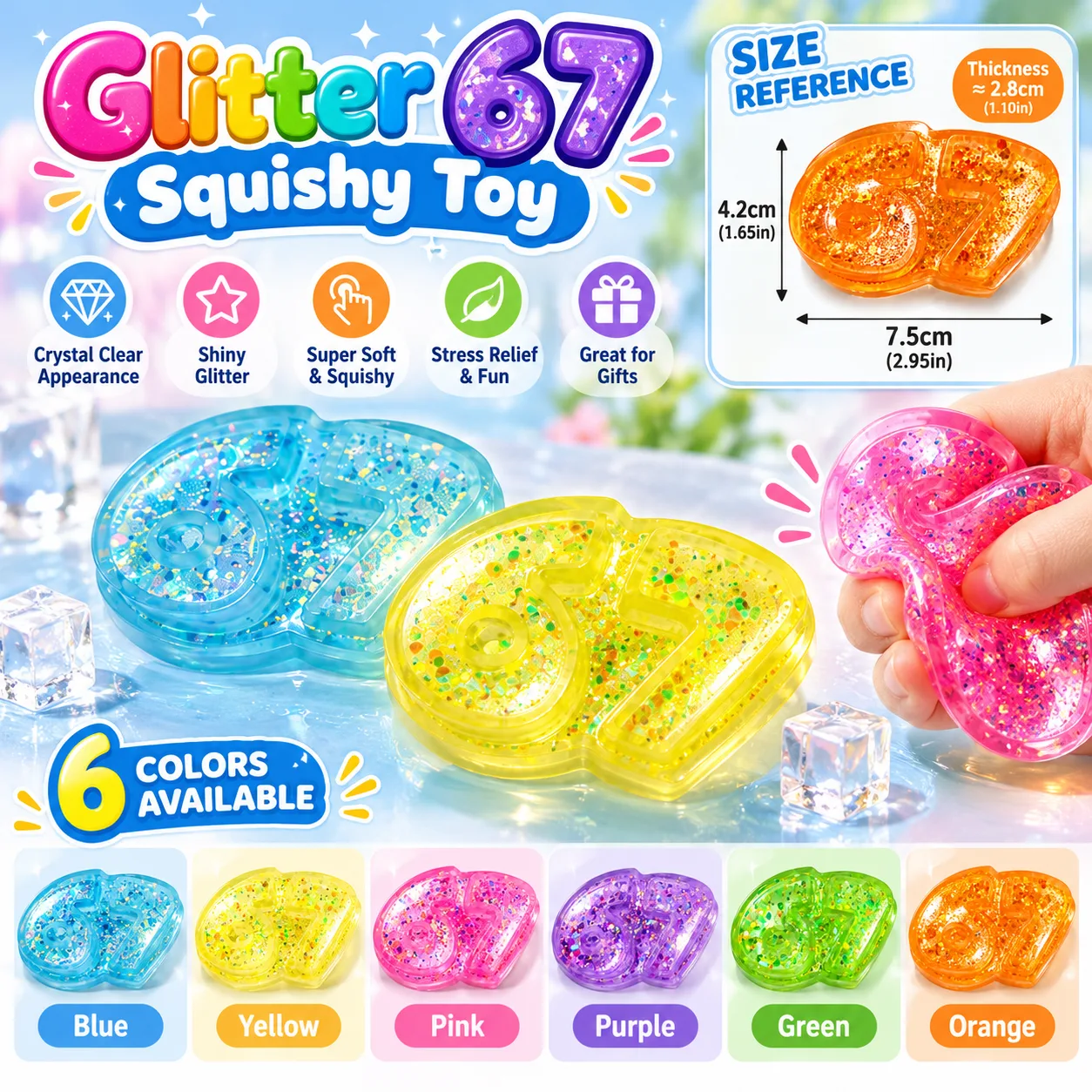 Glitter 67 Number Squishy Toy Soft TPR Stress Relief Toy Wholesale Squishy Toy 4