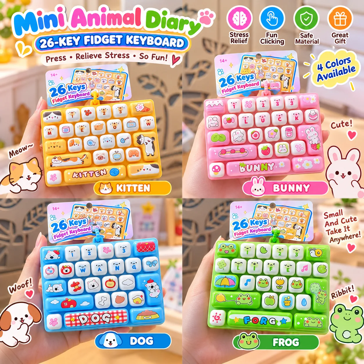 26-Key Fidget Keyboard Toy Keychain Animal Theme Stress Relief Squishy Keypad Wholesale Squishy Toy 2