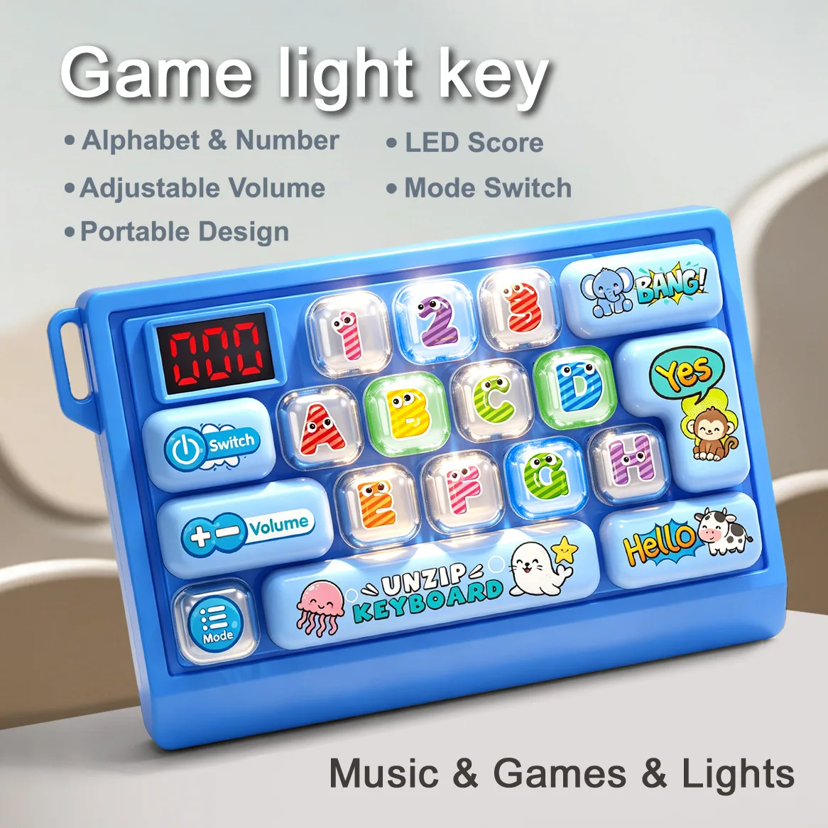 UNZIP Keyboard Squishy Toy Interactive LED Music Keyboard Keychain Pendant Wholesale Squishy Toy 5