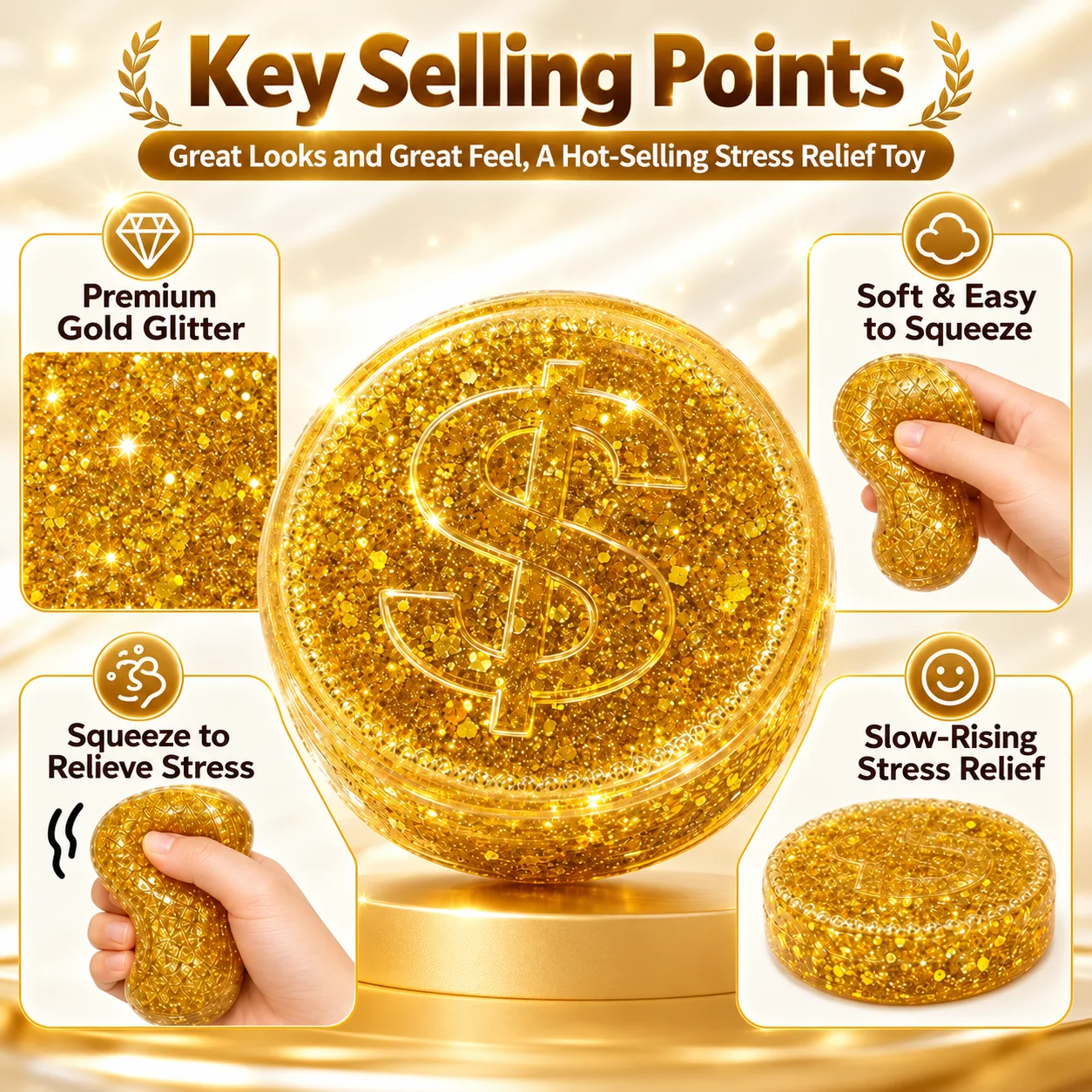 Gold Coin Glitter Squishy Toy Wholesale Squishy Toy 3