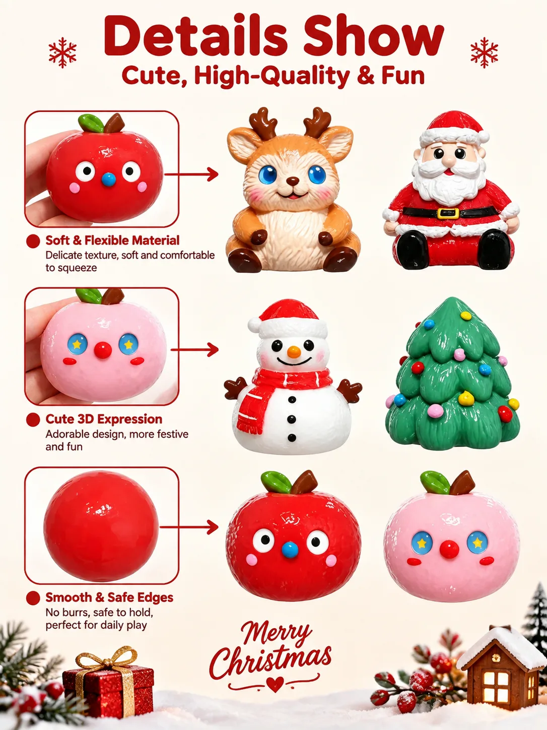 Christmas Squishy Stress Relief Toy Set Santa Reindeer Snowman Christmas Tree Apple Wholesale Squishy Toy 5