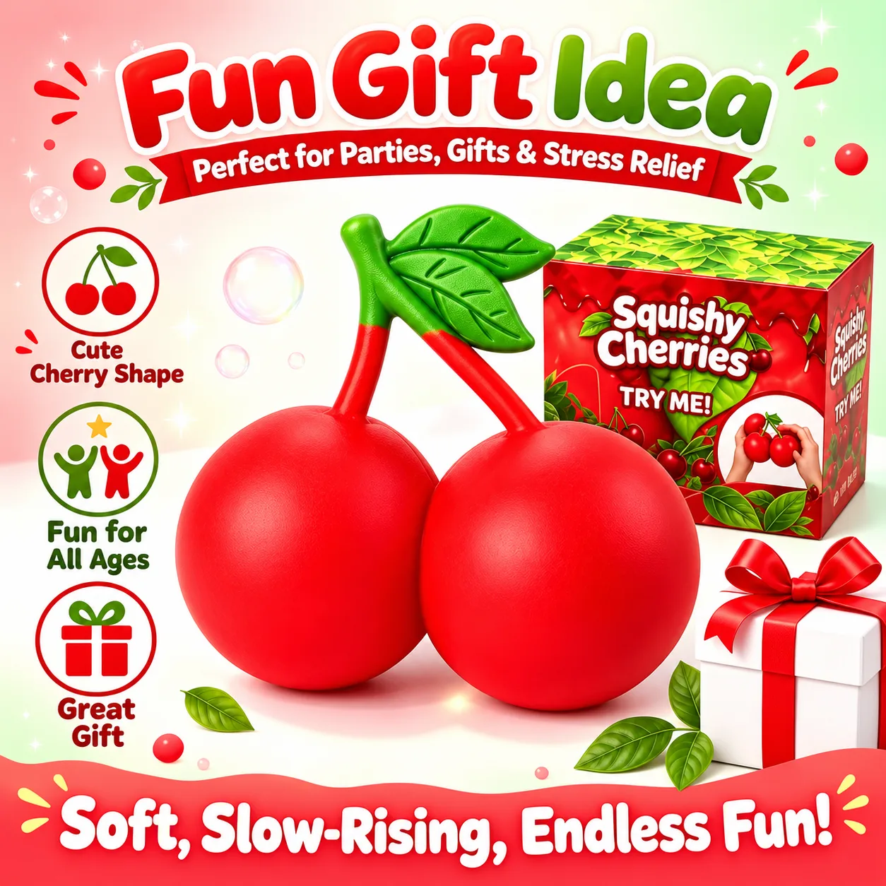 Dual Cherry Squishy Toy Soft TPR Stress Relief Fruit Squishy Wholesale Squishy Toy 6