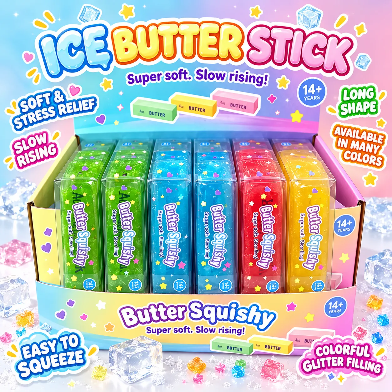 Butter Stick Squishy Toy Soft Slow Rising Stress Relief Toy with Glitter Beads Wholesale Squishy Toy 7