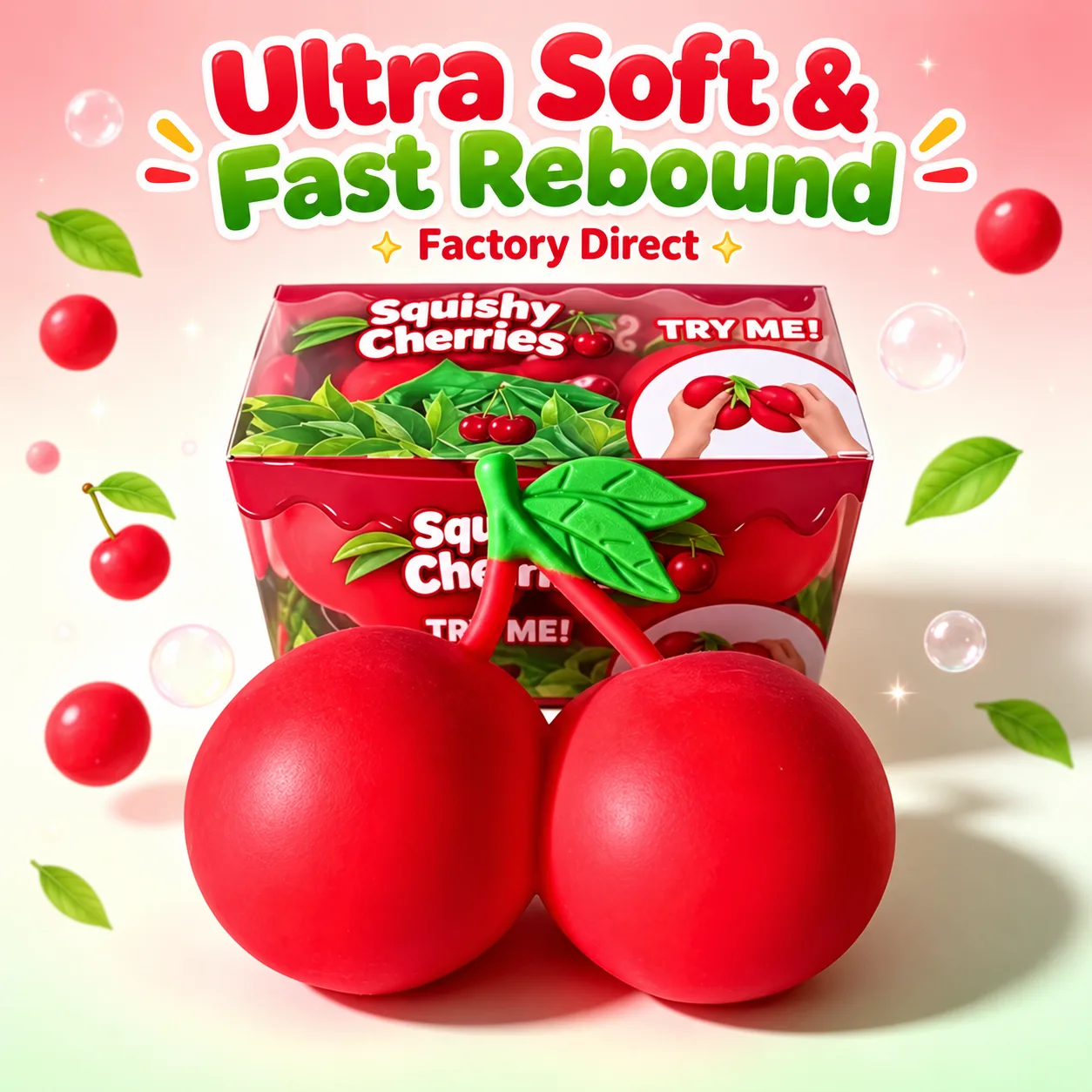 Dual Cherry Squishy Toy Soft TPR Stress Relief Fruit Squishy Wholesale Squishy Toy 7