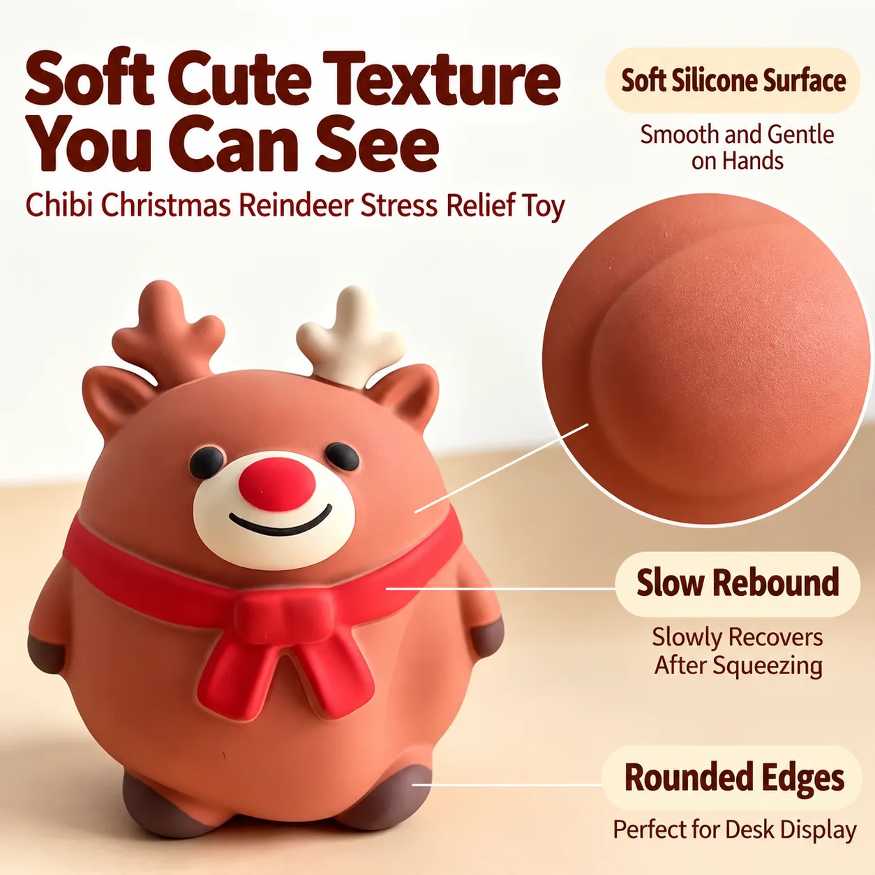 Christmas Chubby Reindeer Squishy Toy Slow Rising Stress Relief Toy Wholesale Squishy Toy 2