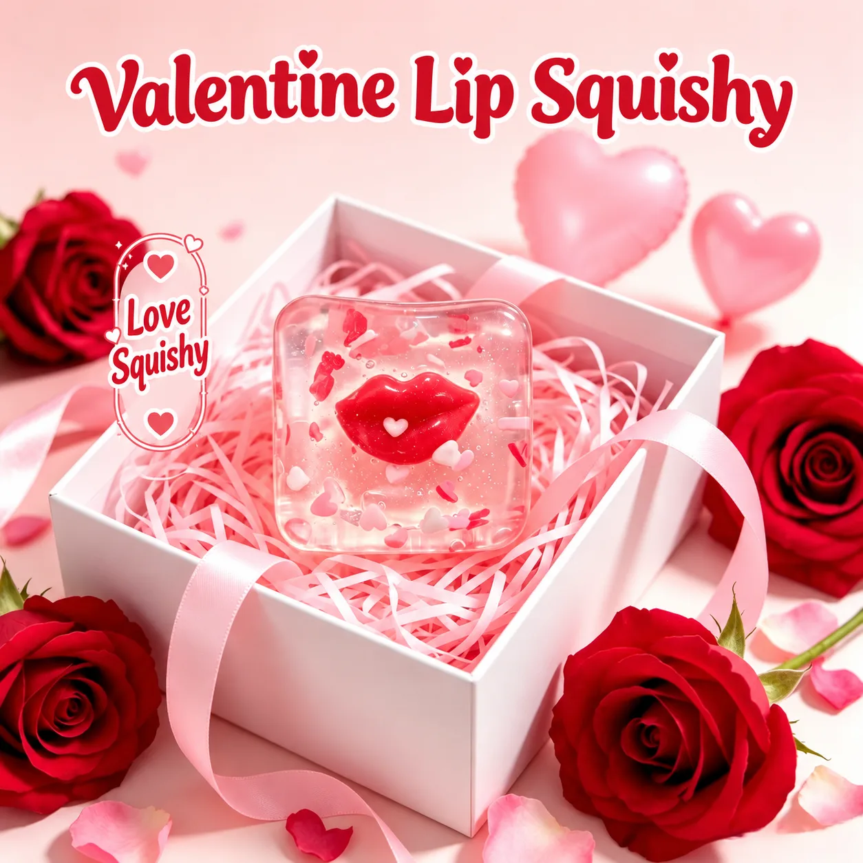 Valentine Red Lip Transparent Gel Squishy Cube Stress Relief Toy Wholesale Squishy Toy 8