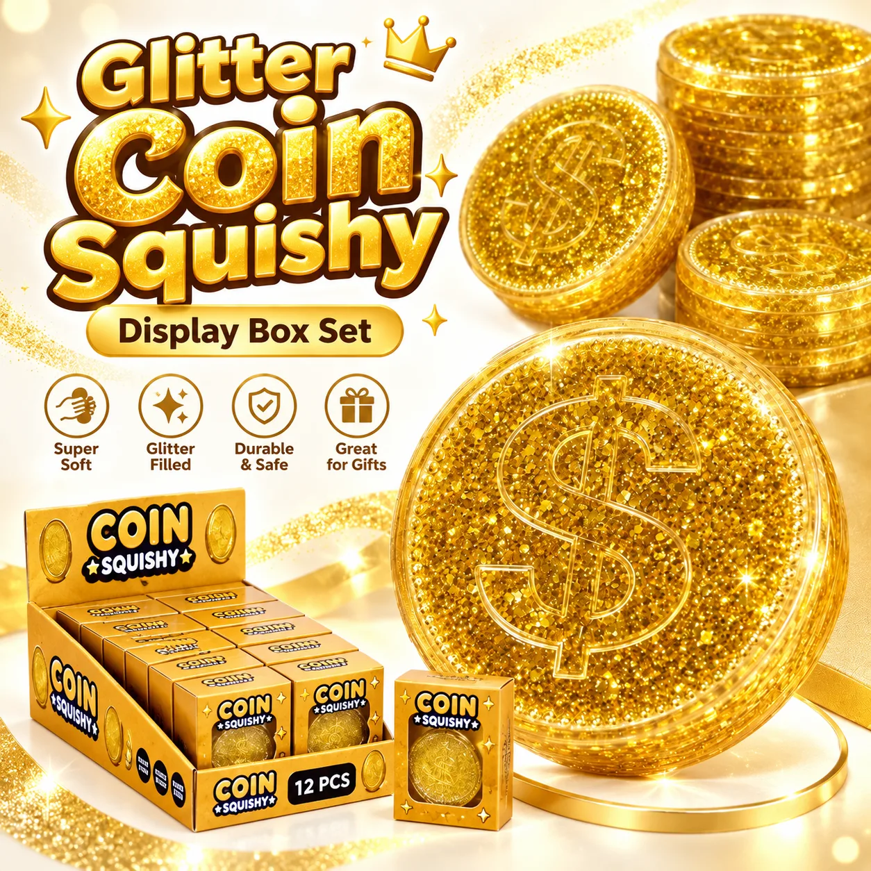 Gold Coin Glitter Squishy Toy Wholesale Squishy Toy 2