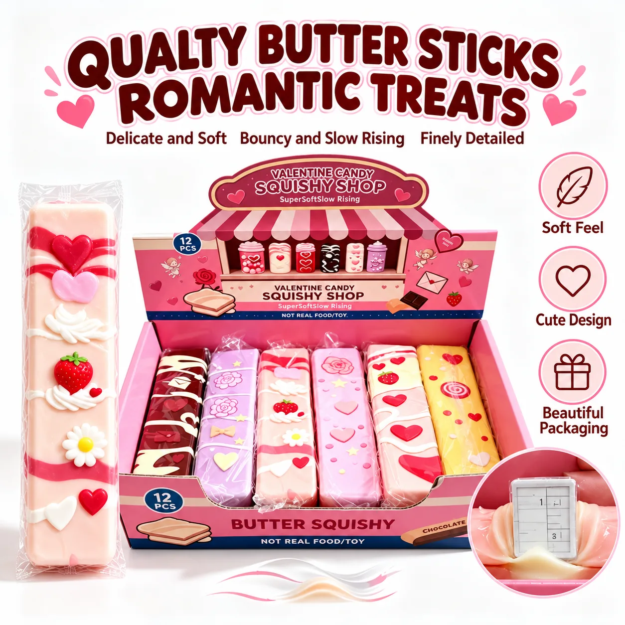 Valentine Butter Stick Squishy Toy Slow Rising PU Foam Stress Relief Toy Wholesale Squishy Toy 3
