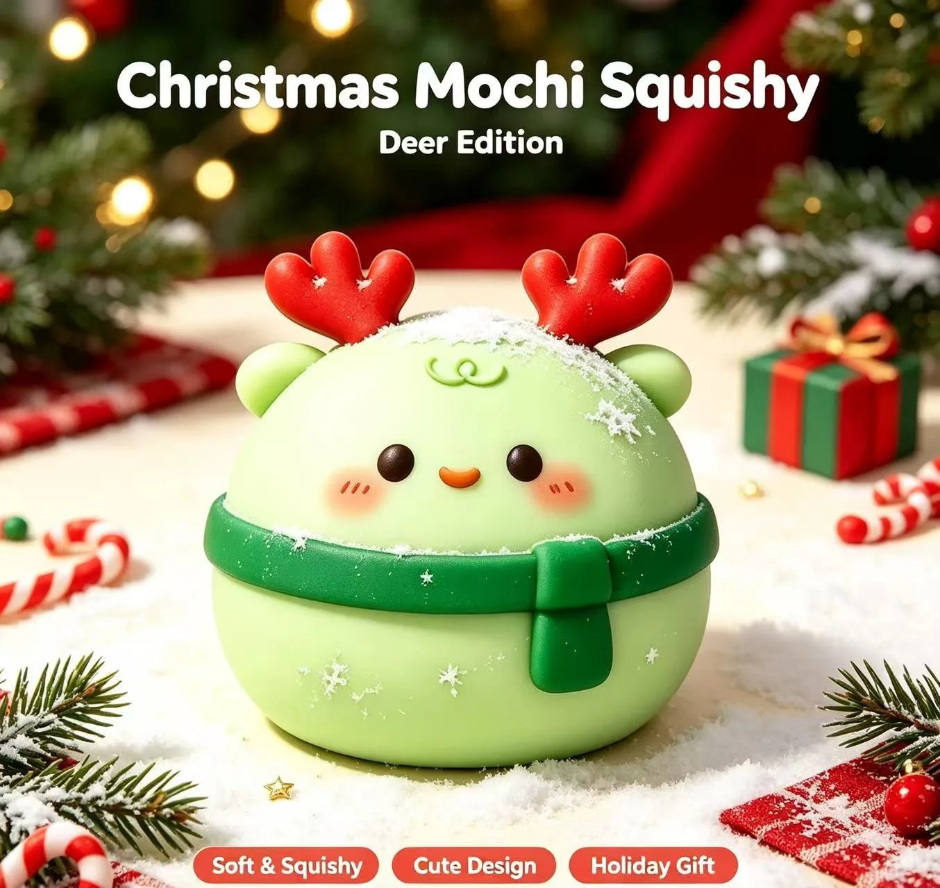 Christmas Mochi Squishy Toy Set Santa Bow Deer Reindeer Stress Relief Toy Wholesale Squishy Toy 4