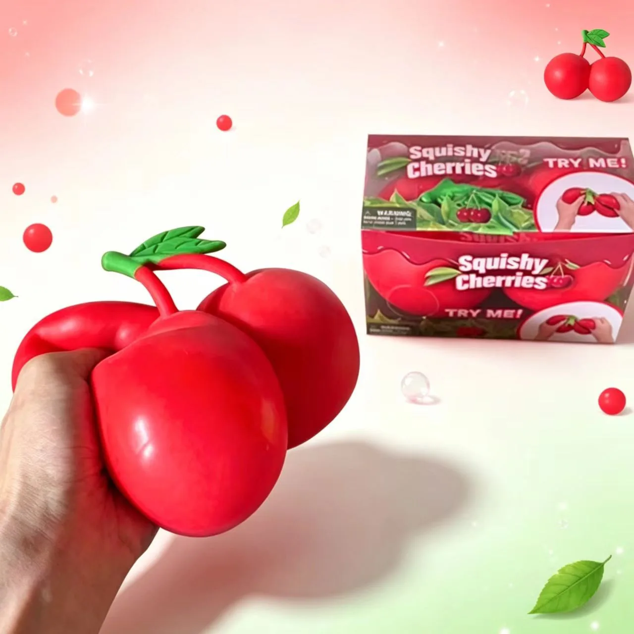Dual Cherry Squishy Toy Soft TPR Stress Relief Fruit Squishy Wholesale Squishy Toy 3
