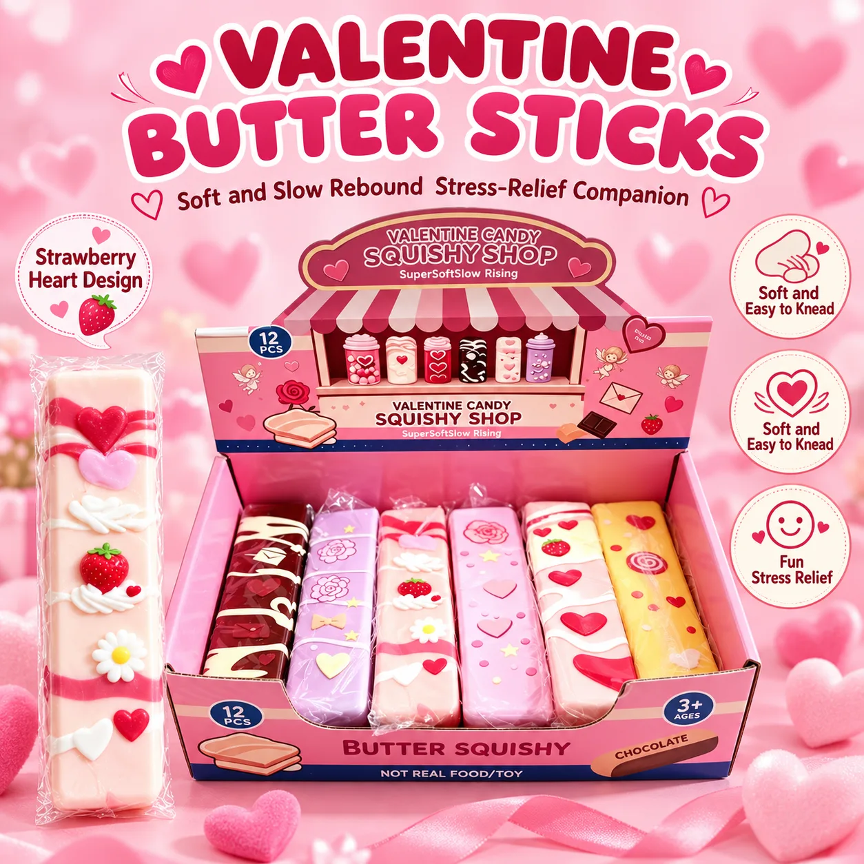 Valentine Butter Stick Squishy Toy Slow Rising PU Foam Stress Relief Toy Wholesale Squishy Toy 4
