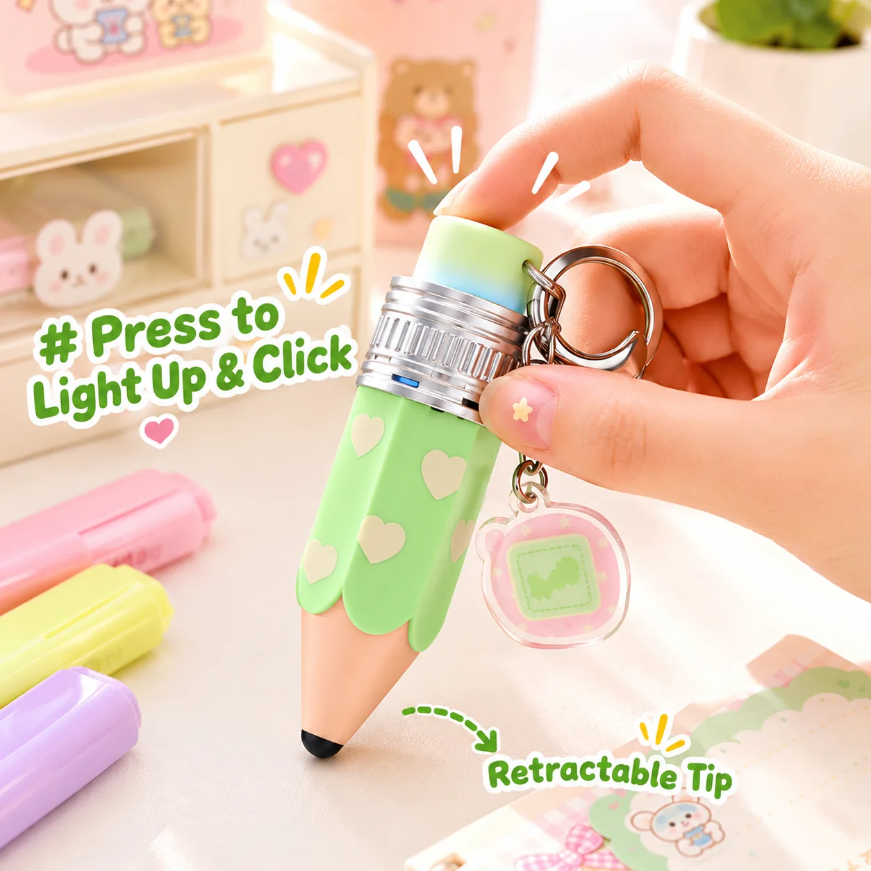 Pencil-Shaped Stress Relief Keychain with Light and Sound Wholesale Squishy Toy 2