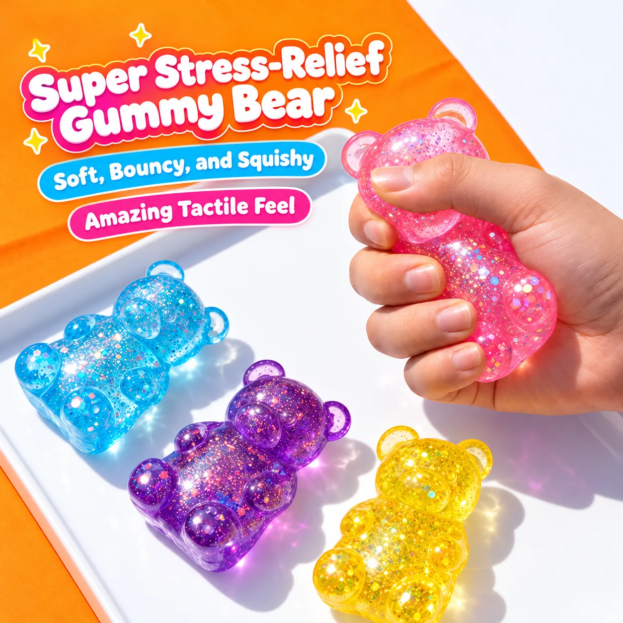 Glitter Gummy Bear Squishy Toy Soft TPR Slow-Rebound Stress Relief Fidget Wholesale Squishy Toy 2