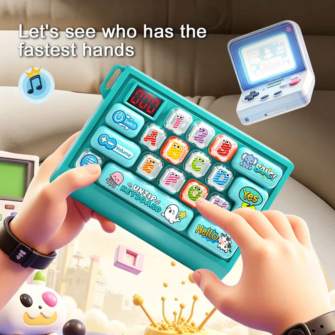 UNZIP Keyboard Squishy Toy Interactive LED Music Keyboard Keychain Pendant Wholesale Squishy Toy 6
