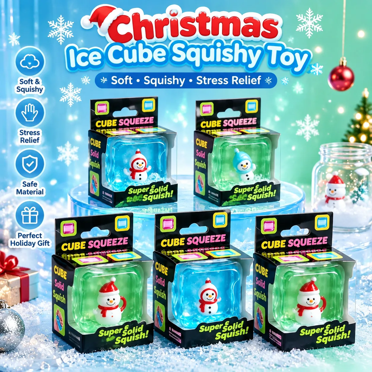 Christmas Santa & Snowman Ice Cube Squishy Toy Slow Rising Stress Relief Toy Wholesale Squishy Toy 5