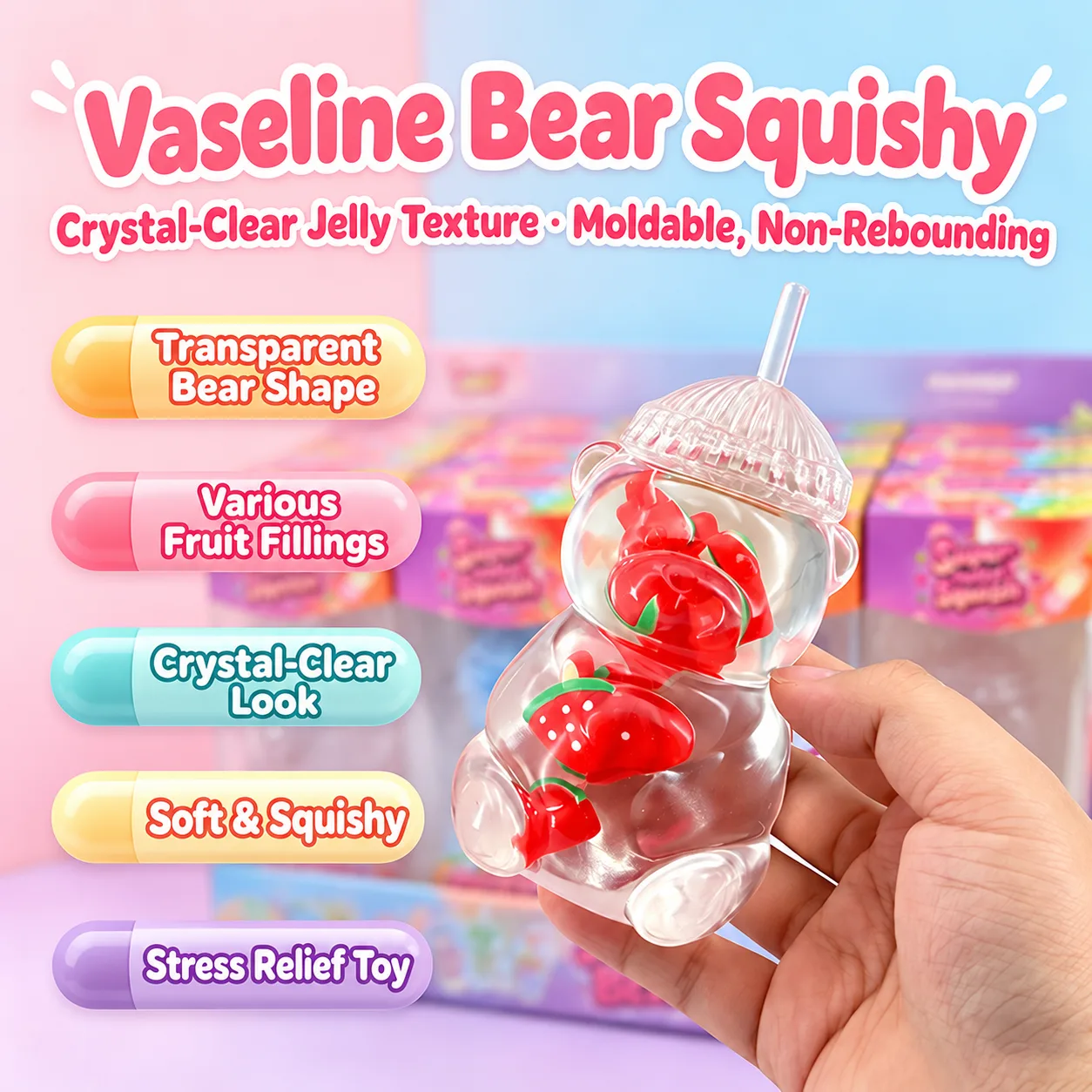 Fruit Bear Milk Tea Cup Squishy Toy Soft Stress Relief Desk Decoration Wholesale Squishy Toy 4