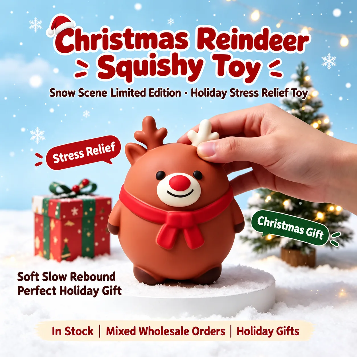 Christmas Chubby Reindeer Squishy Toy Slow Rising Stress Relief Toy Wholesale Squishy Toy 6