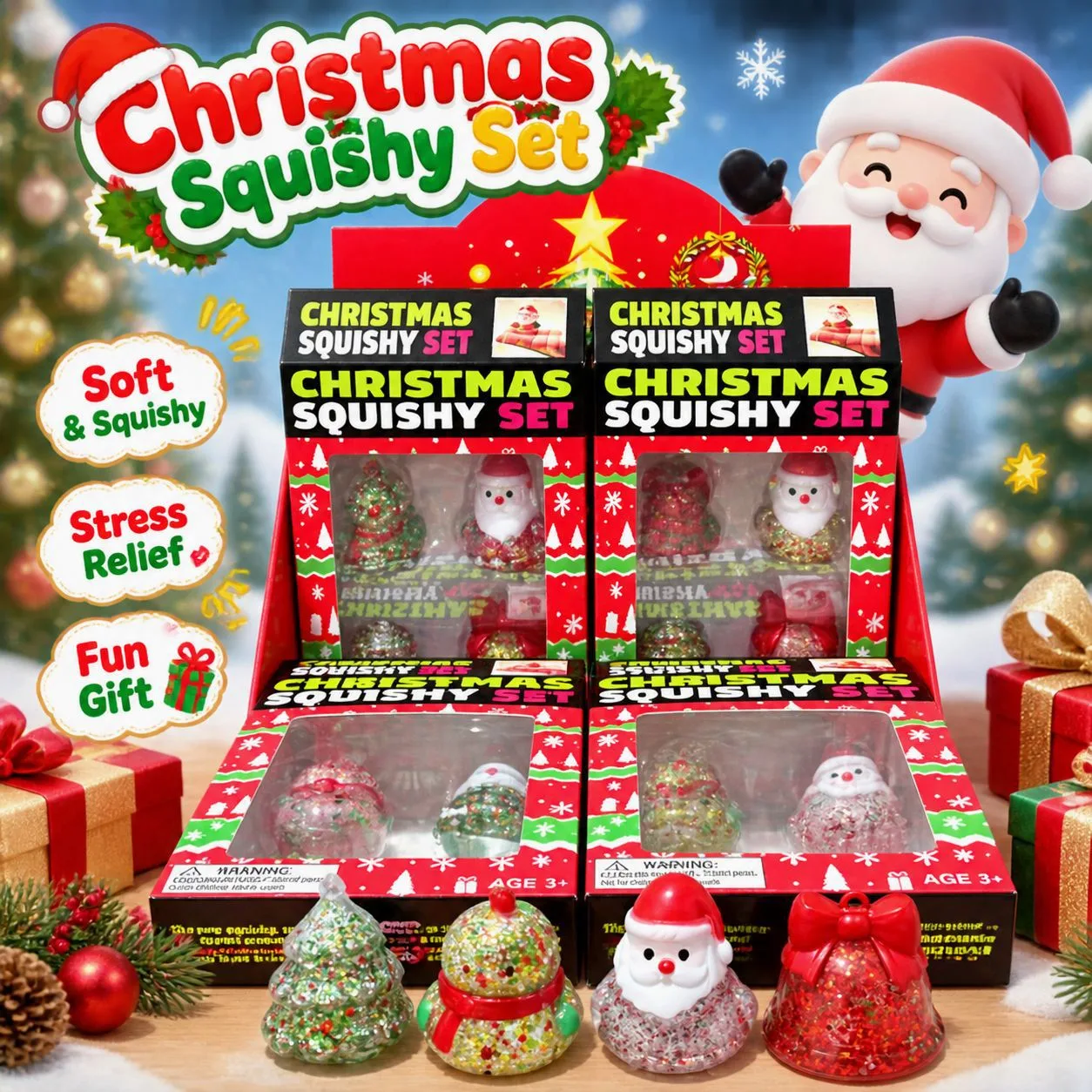 Christmas Slow-Rising Squishy Toy Set with Santa, Snowman, Tree and Bell Wholesale Squishy Toy 7