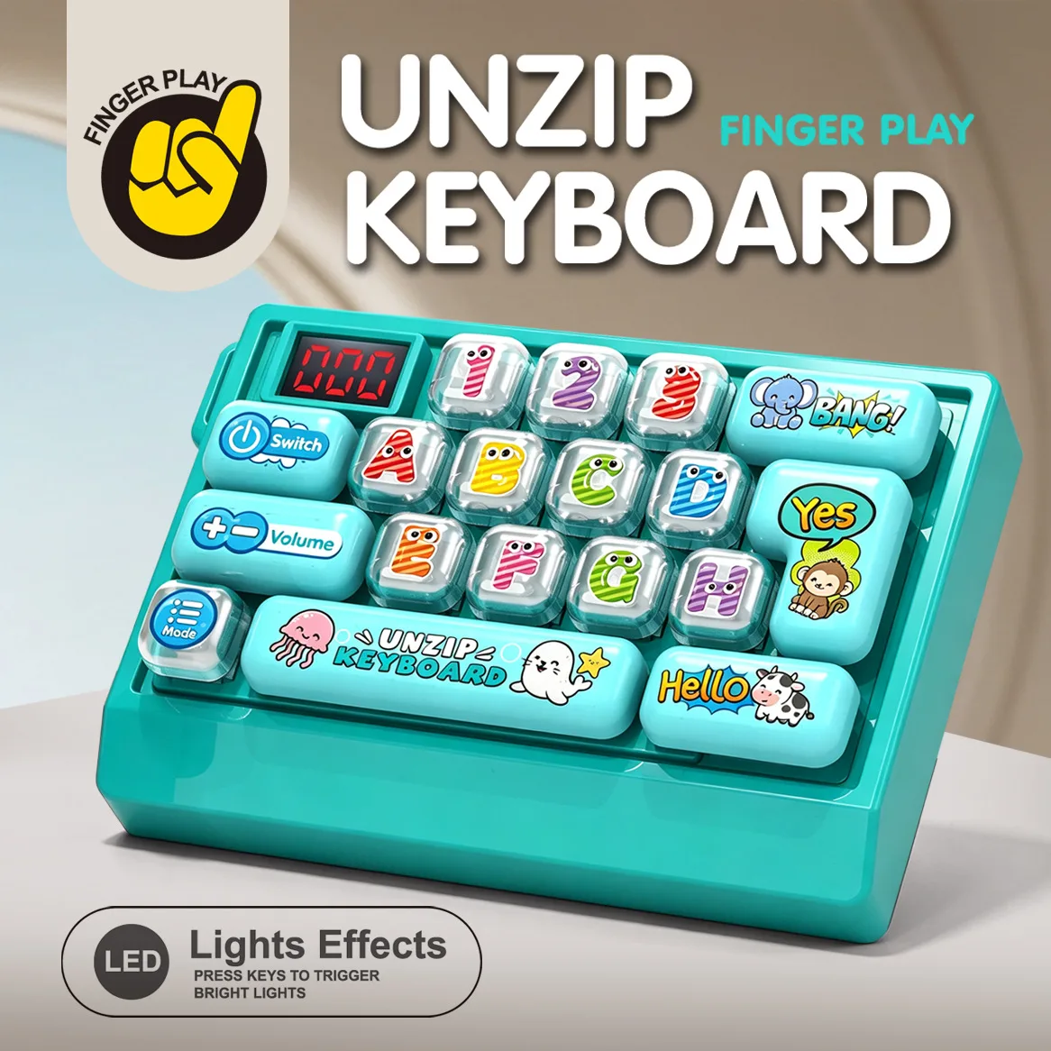 UNZIP Keyboard Squishy Toy Interactive LED Music Keyboard Keychain Pendant Wholesale Squishy Toy 4