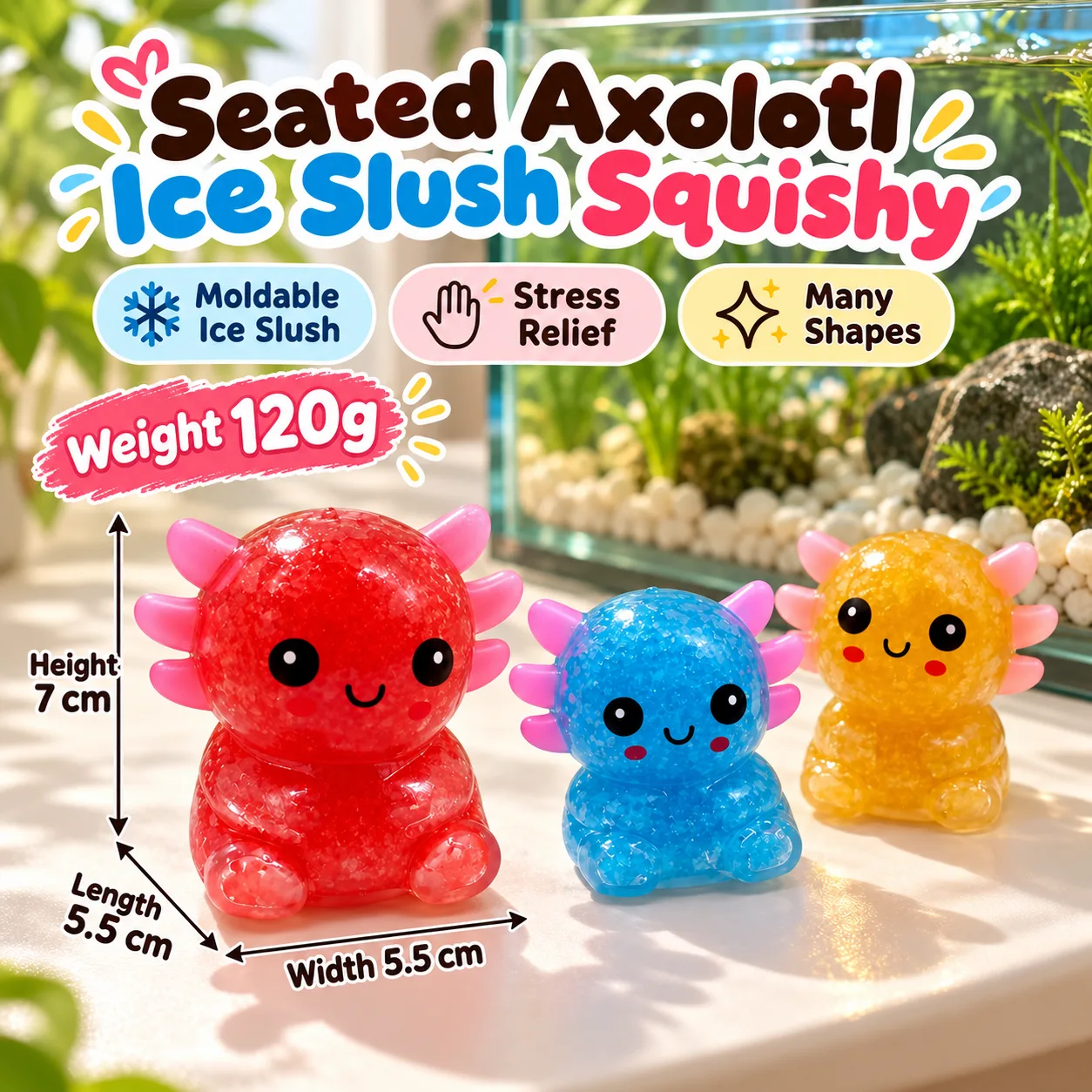 Seated Axolotl Ice Slush Squishy Toy Moldable Stress Relief Fidget Toy Wholesale Squishy Toy 4