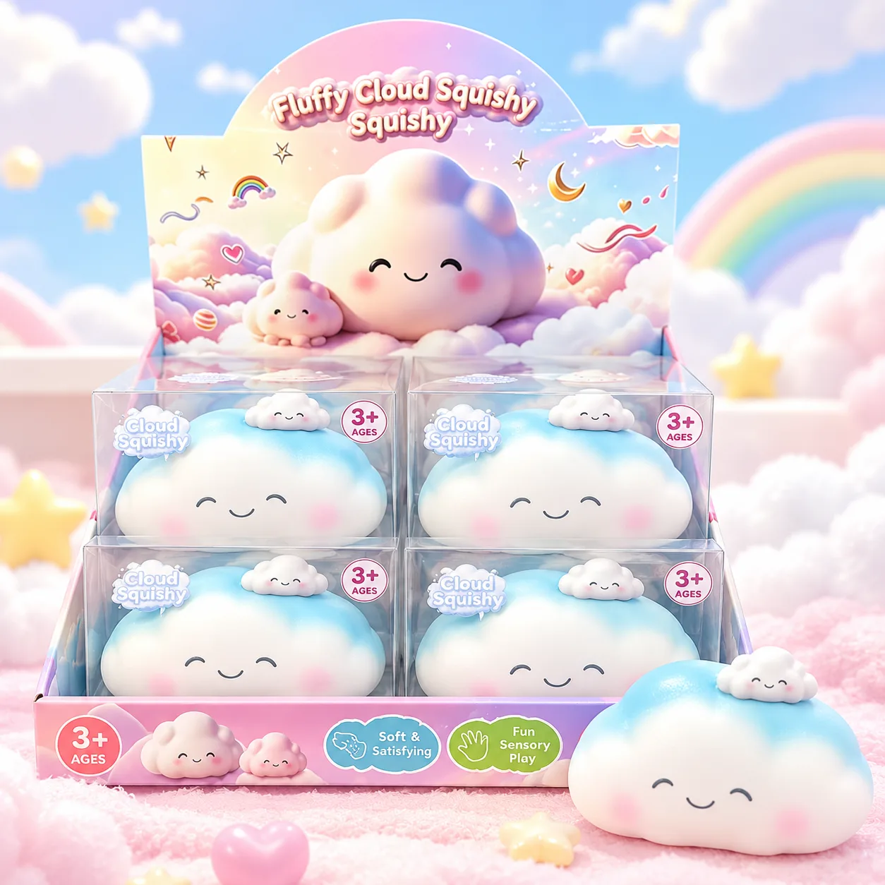 Kawaii Blue and White Cloud Squishy Stress Relief Toy Soft TPR Squeeze Toy