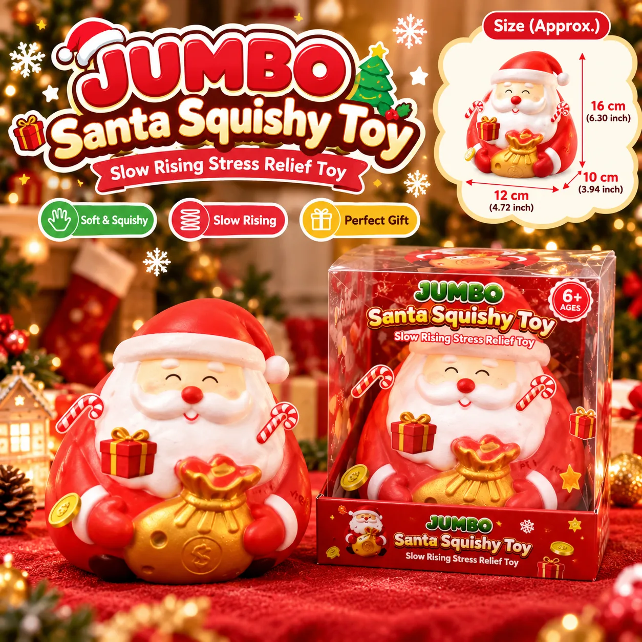 Jumbo Santa Claus Squishy Toy Slow-Rising Christmas Stress Relief Toy Wholesale Squishy Toy 6