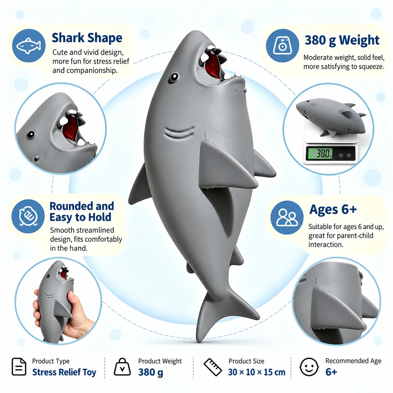Jumbo Shark Squishy Toy TPR Slow Rising Stress Relief Toy Wholesale Squishy Toy 6