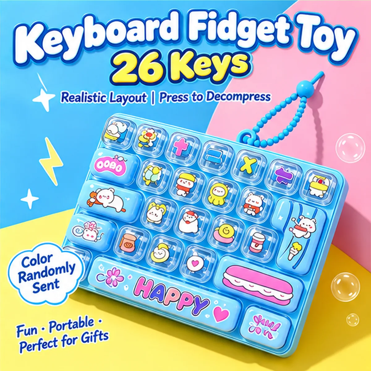 26-Key Fidget Keyboard Toy Keychain Animal Theme Stress Relief Squishy Keypad Wholesale Squishy Toy 6