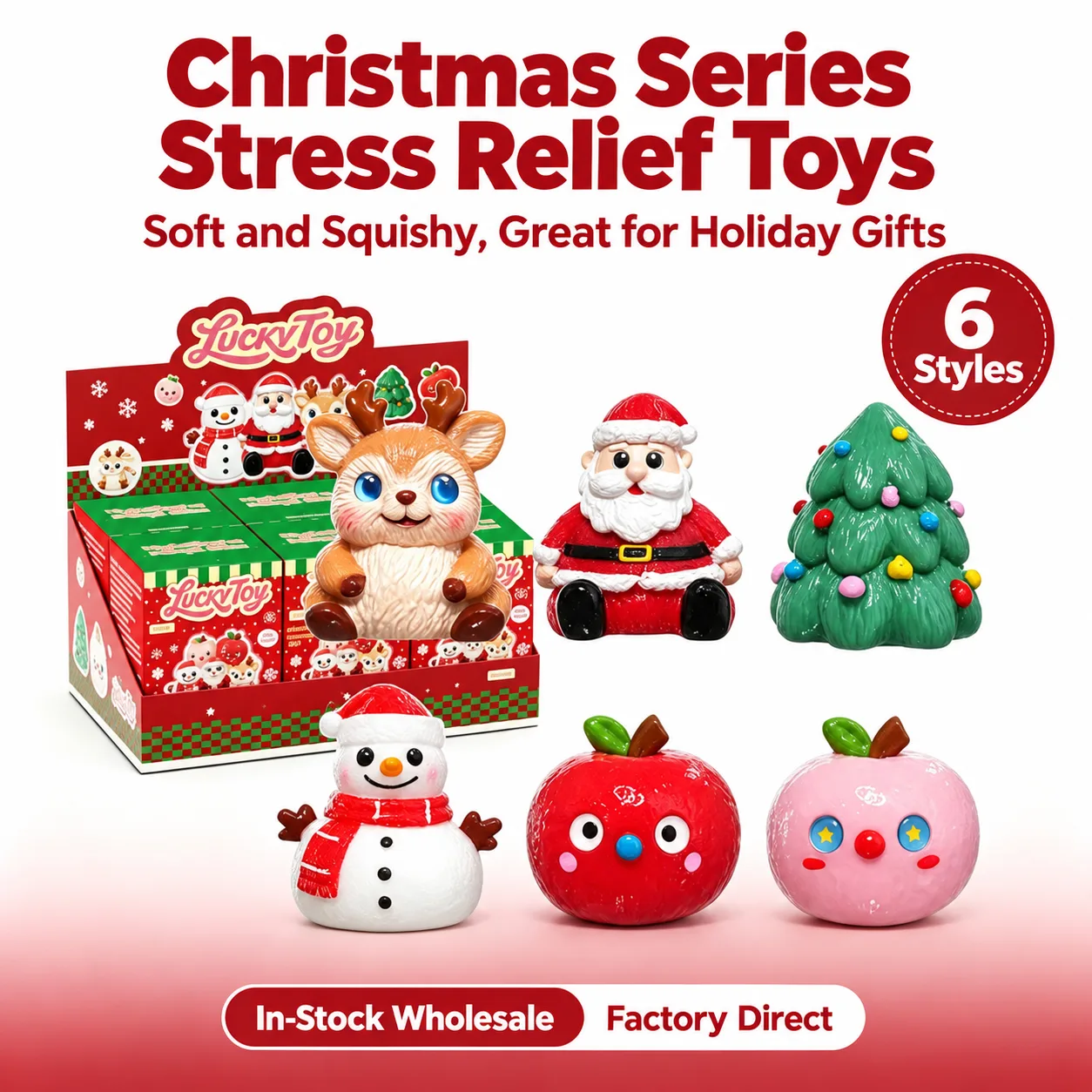 Christmas Squishy Stress Relief Toy Set Santa Reindeer Snowman Christmas Tree Apple Wholesale Squishy Toy 6