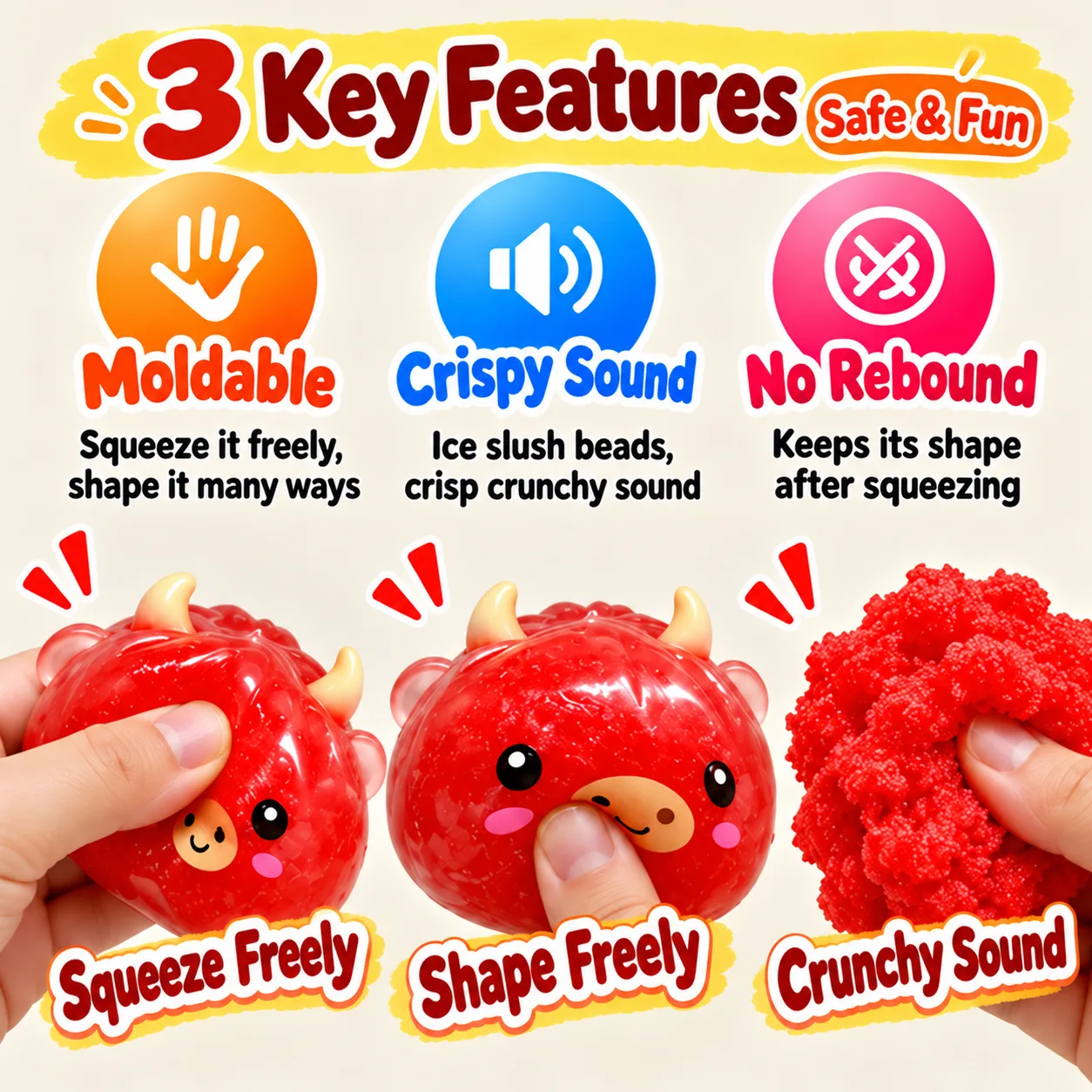 Cow Bun Ice Slush DIY Squishy Ball Crunchy Stress Relief Toy Wholesale Squishy Toy 3